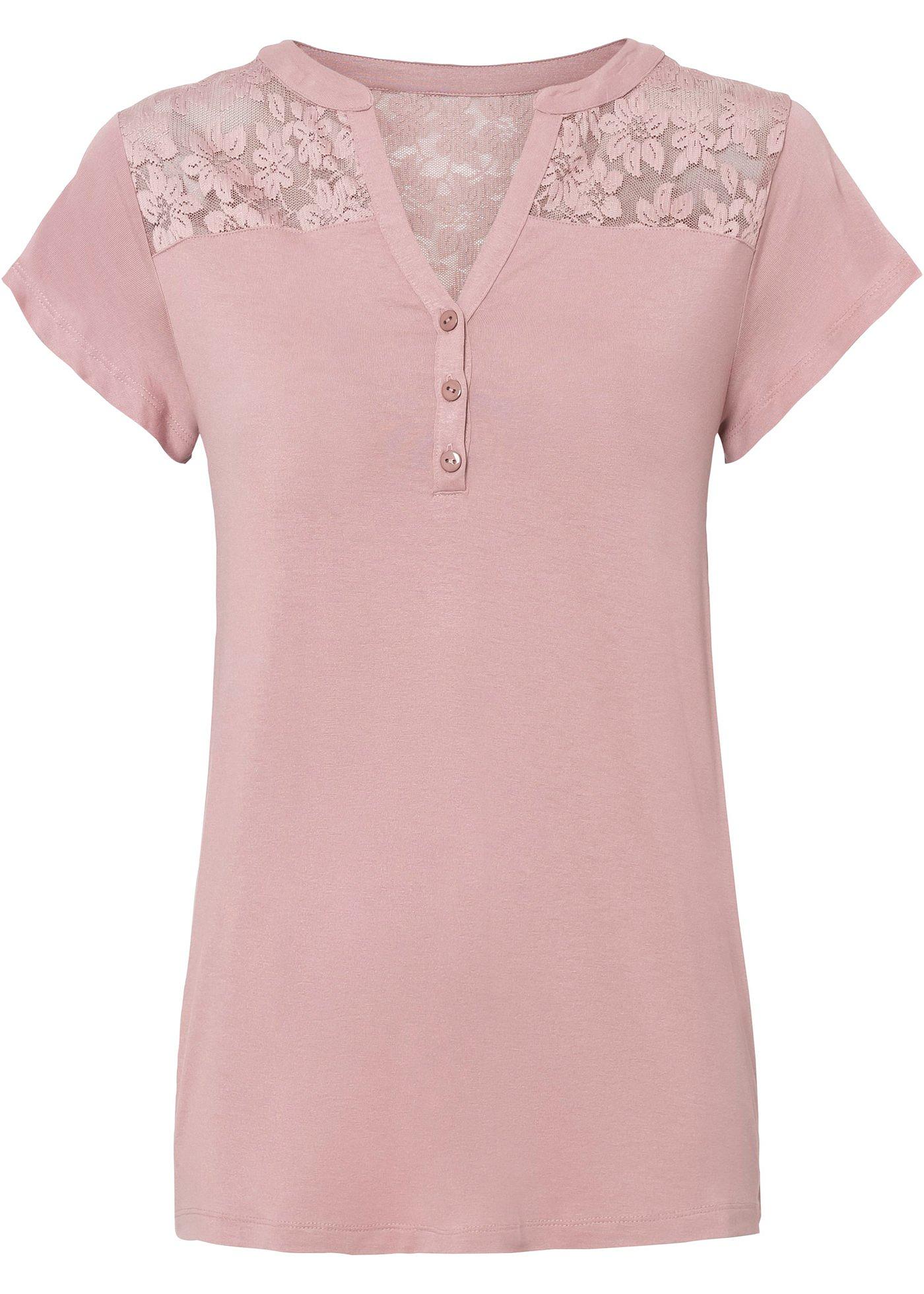 T-shirt col Henley avec dentelle en viscose durable