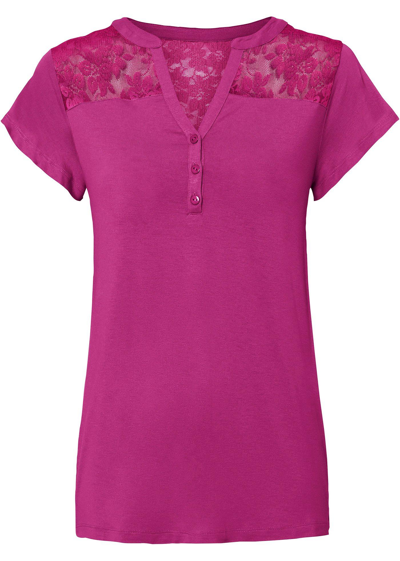 T-shirt col Henley avec dentelle en viscose durable