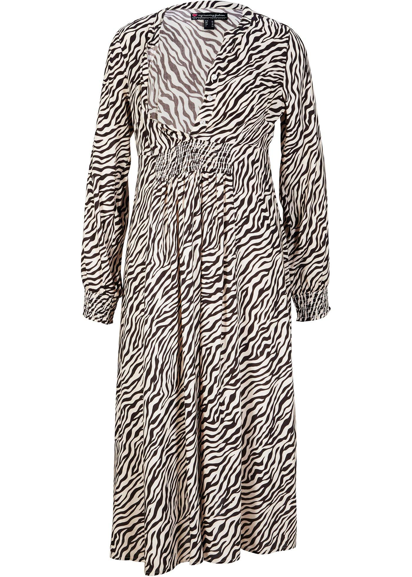 Robe de grossesse avec fonction allaitement et partie smockée