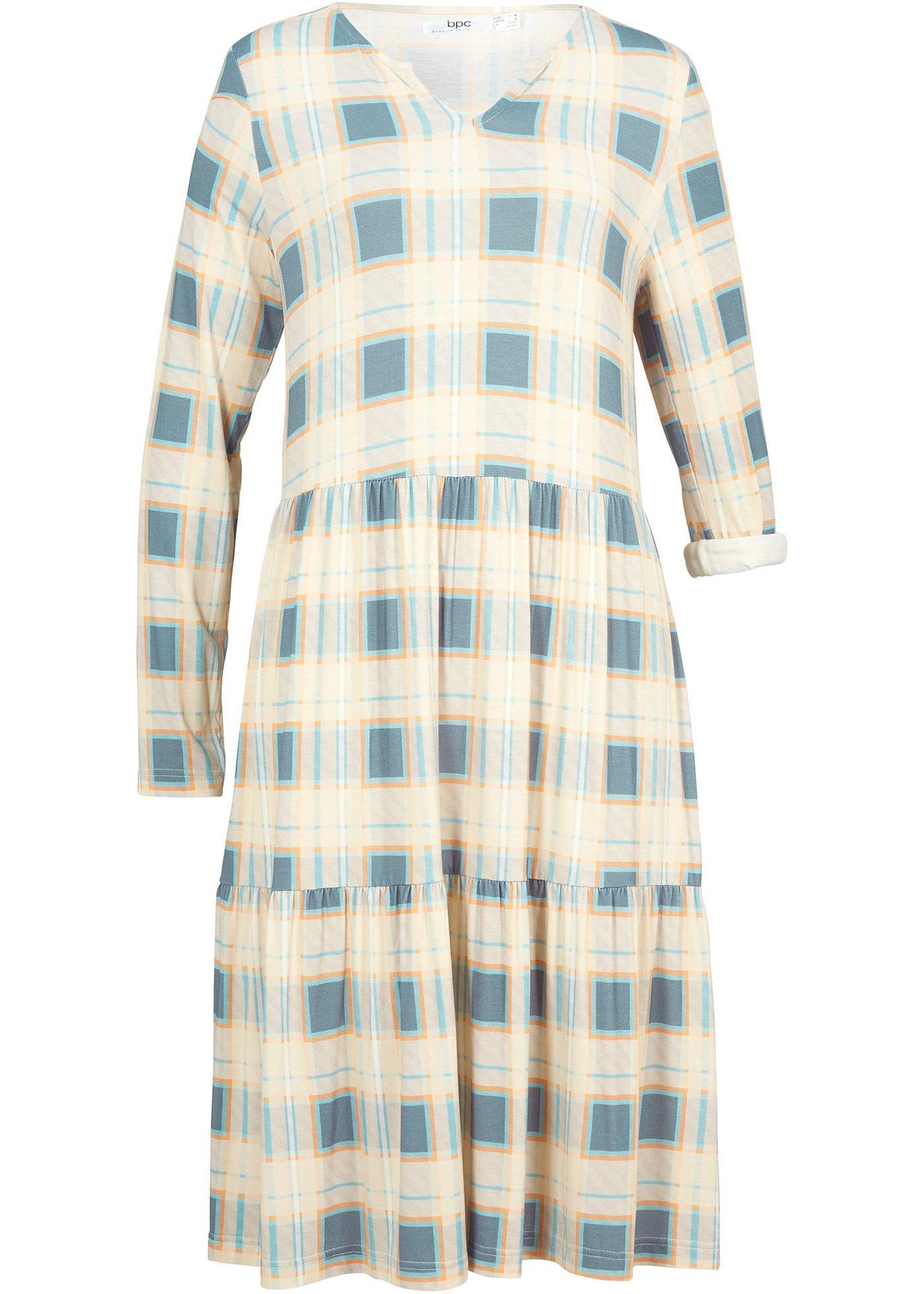 Robe en jersey à carreaux avec manches retroussables