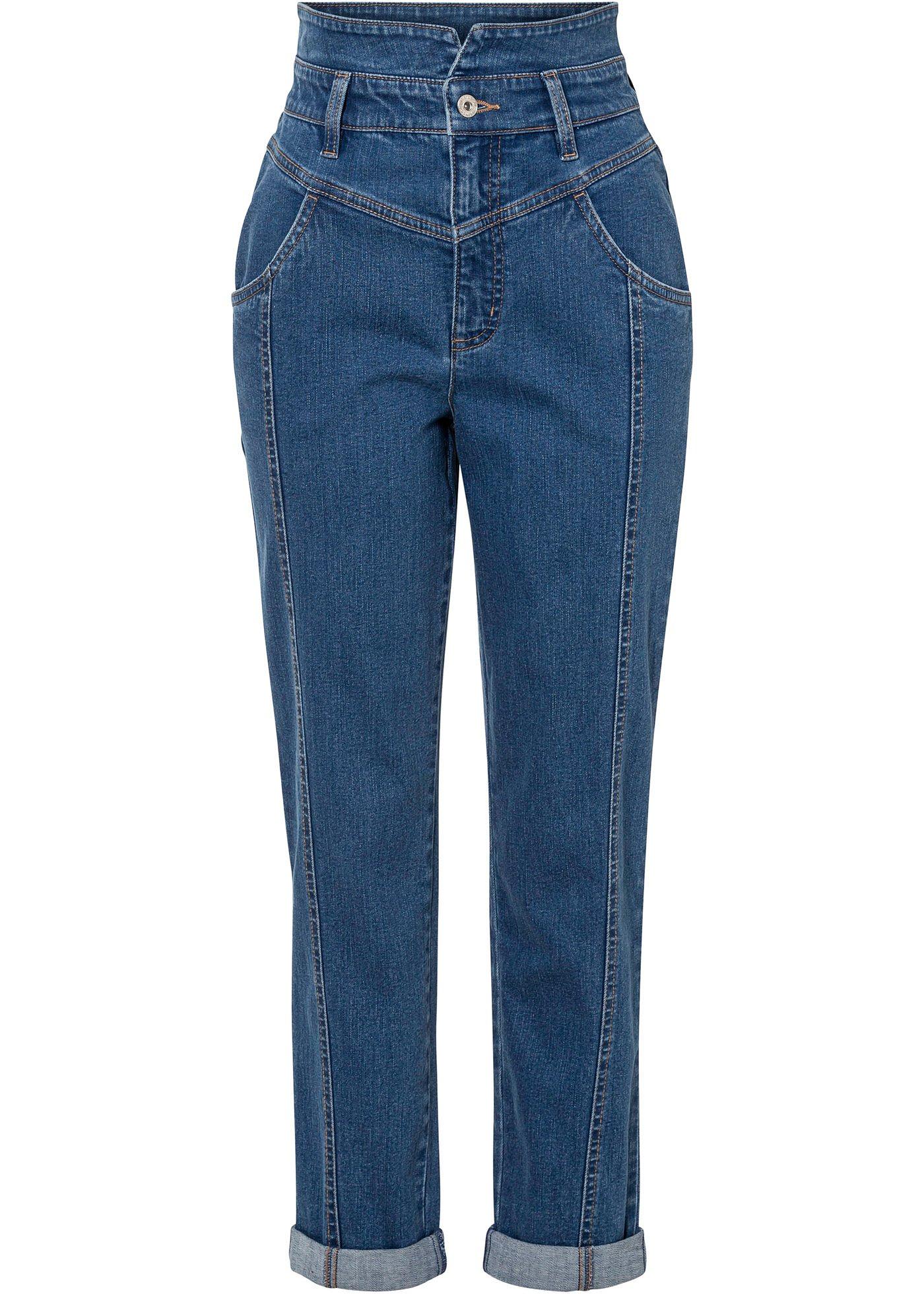 Jean paper bag avec coutures d'empiècement en coton bio