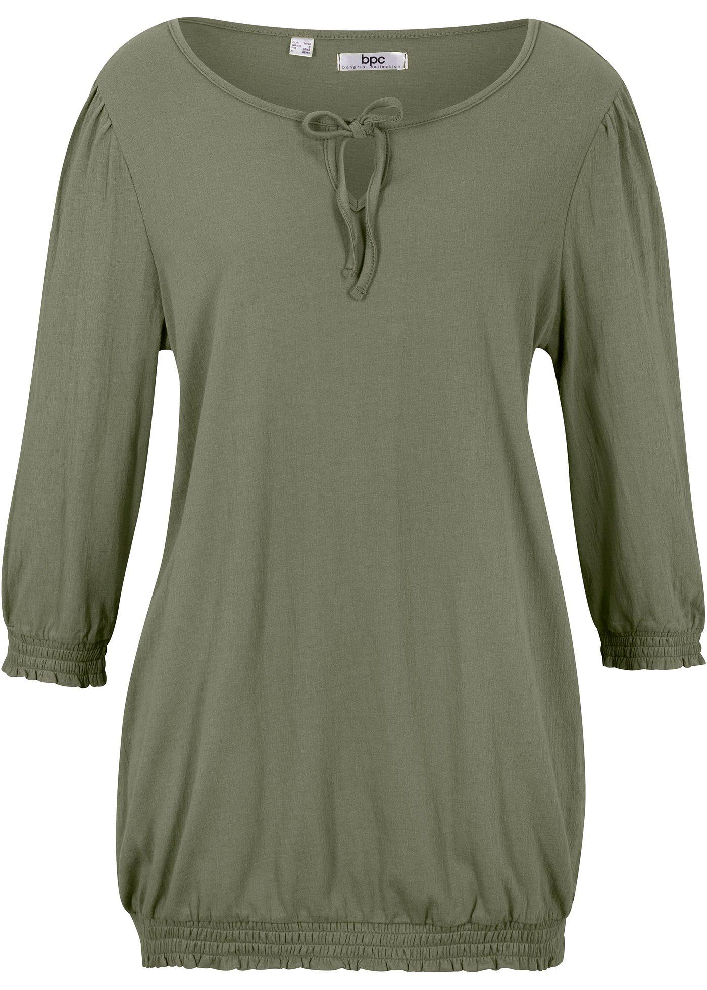 T-shirt en jersey structuré avec taille smockée, manches 3/4