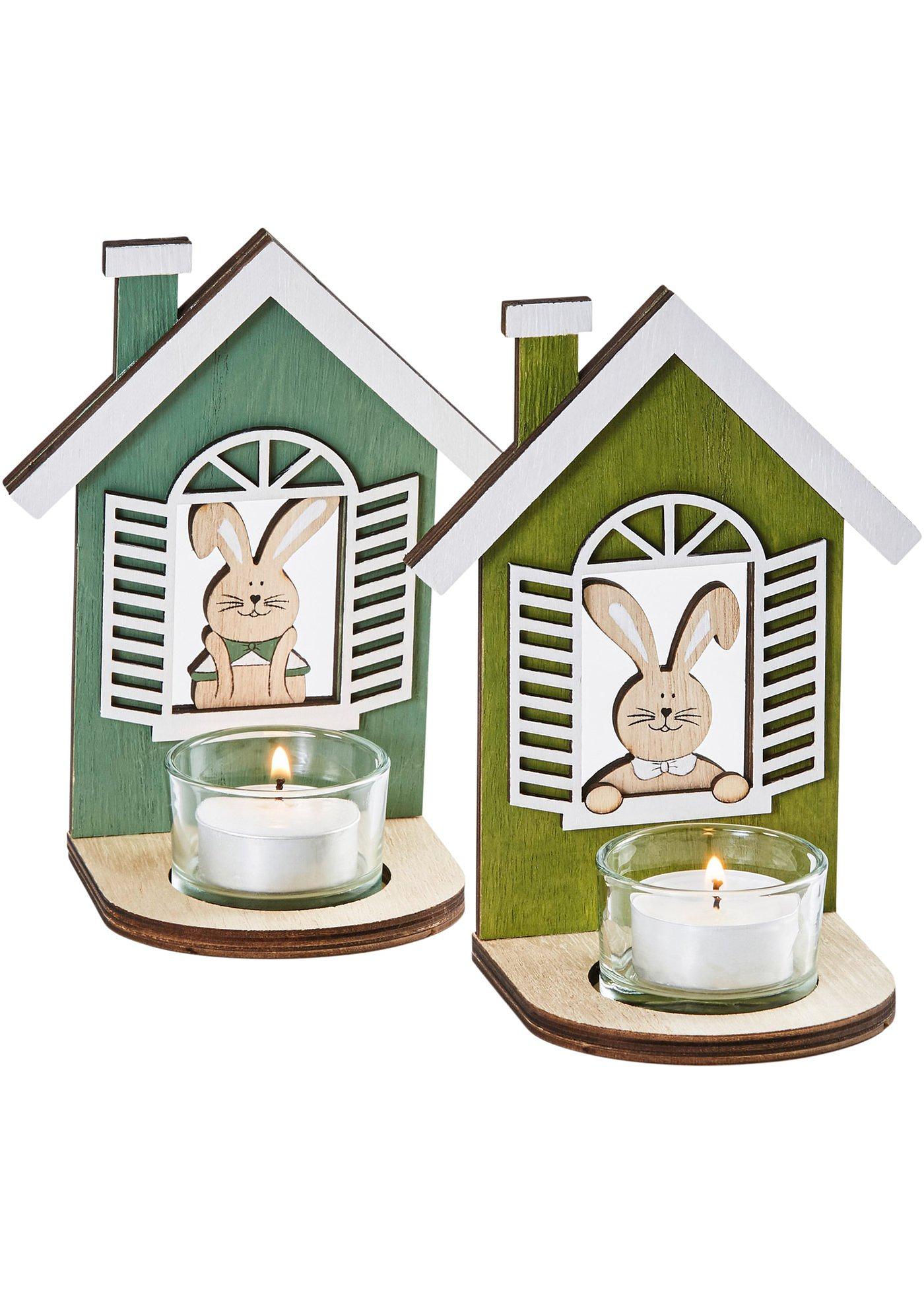 Lot de 2 photophores maison avec lapin de Pâques