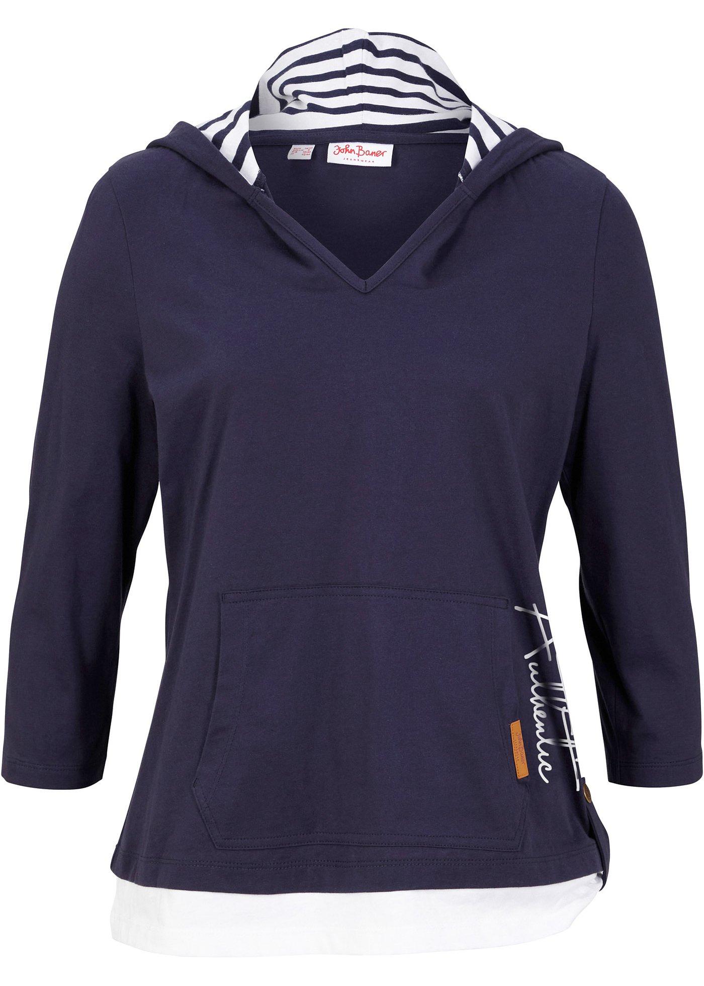 T-shirt à capuche, manches 3/4