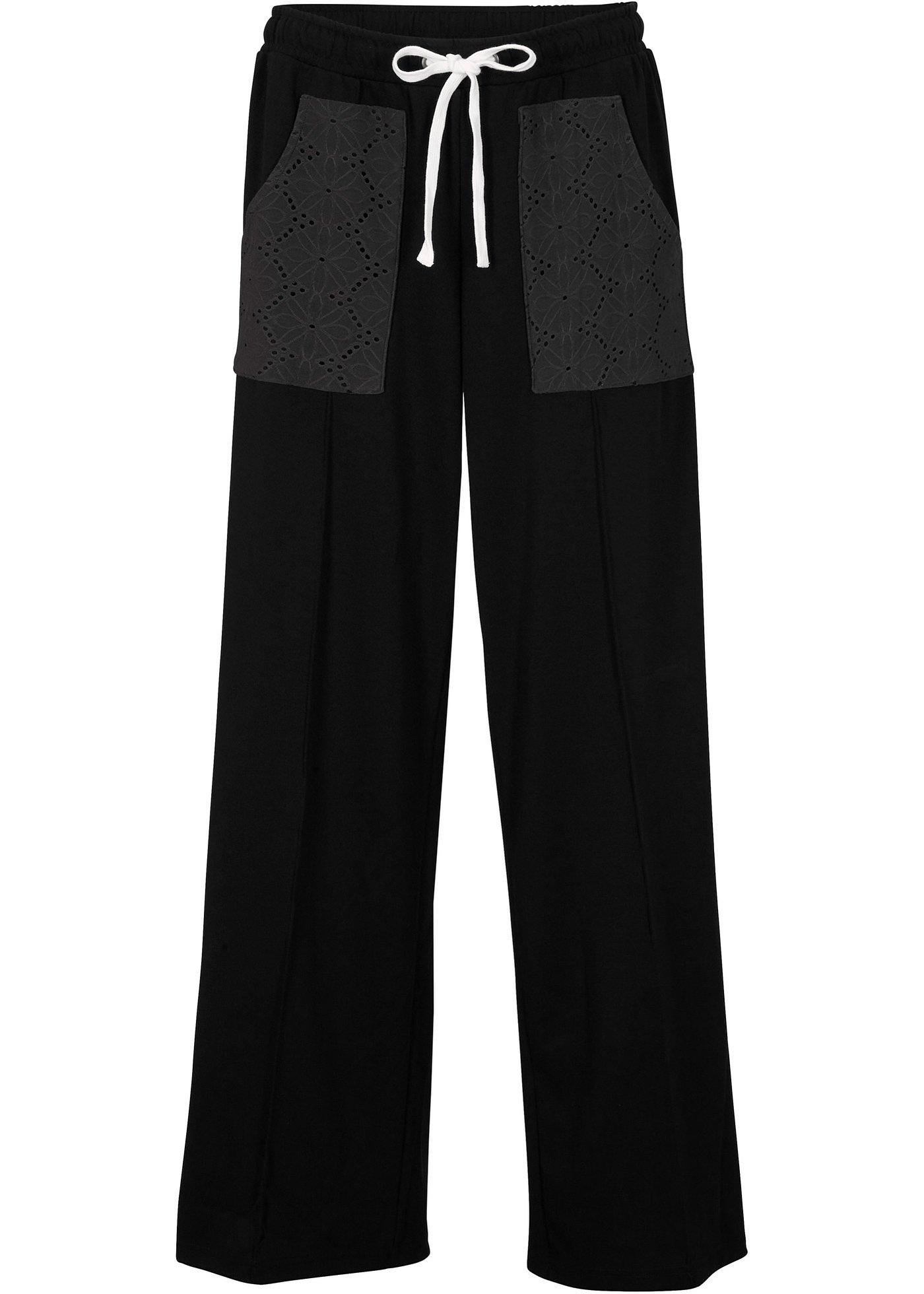 Pantalon palazzo en Punto di Roma avec poches décoratives