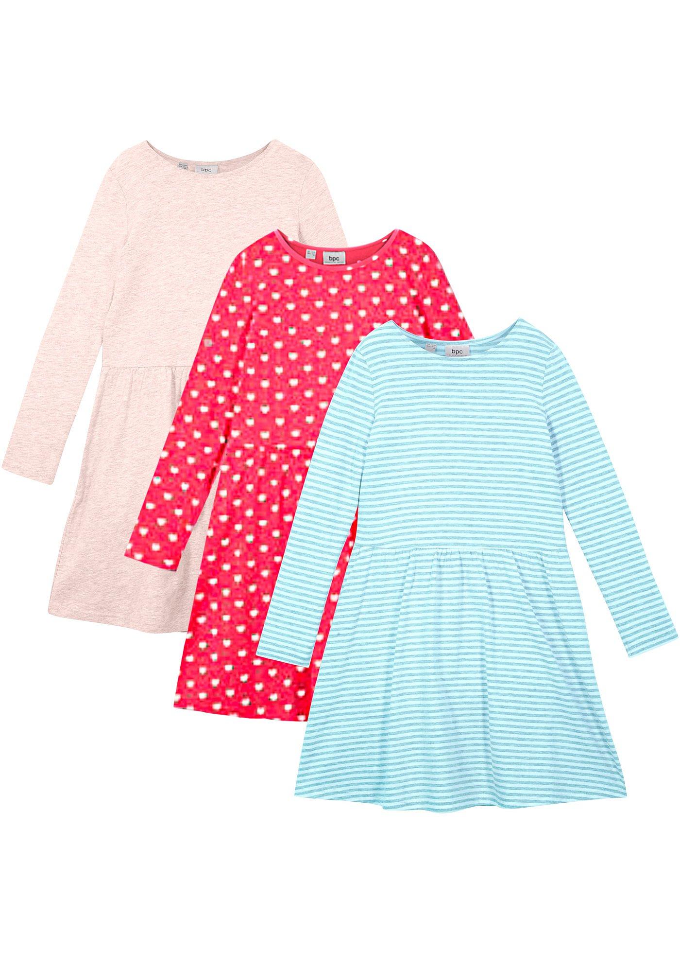 Lot de 3 robes en jersey fille, manches longues
