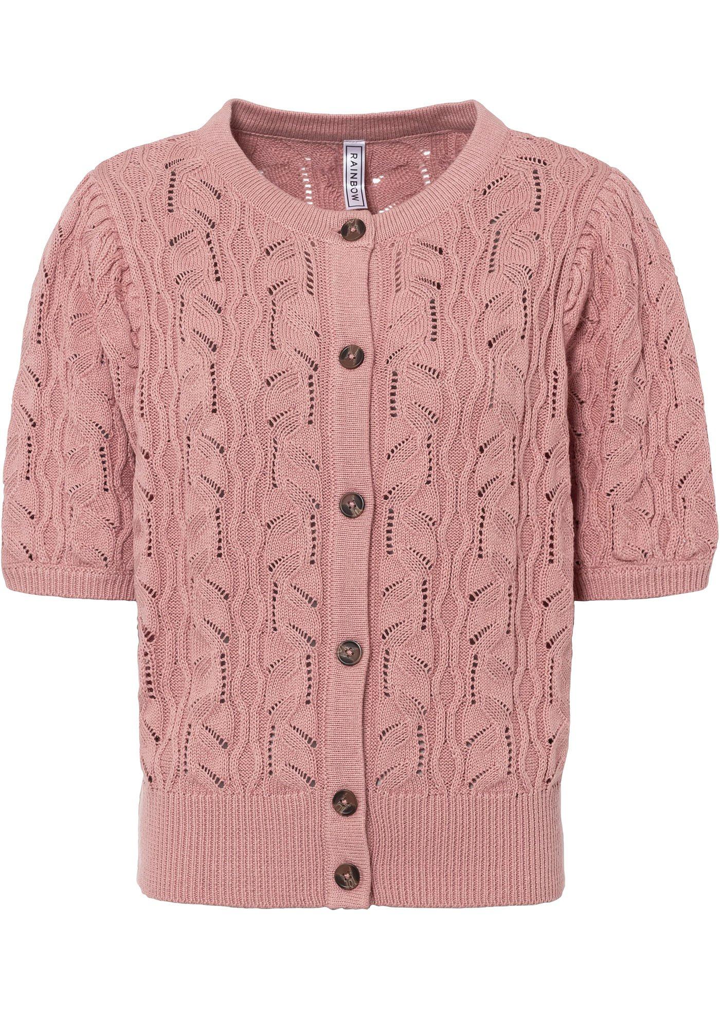 Cardigan à broderie ajourée, mi-manches