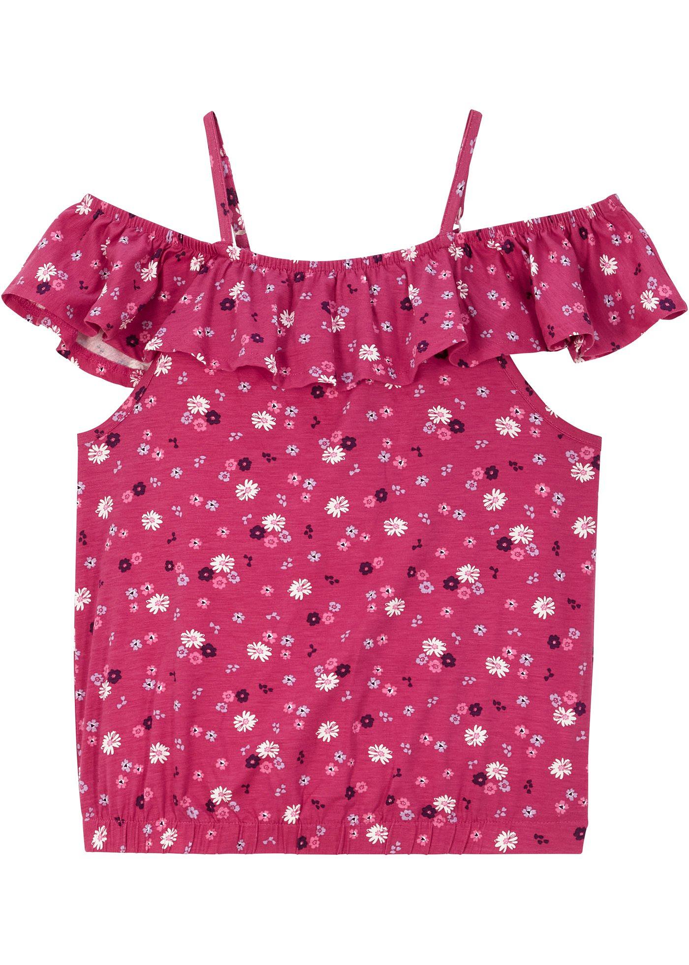 Blouse en jersey fille avec col Carmen et volants