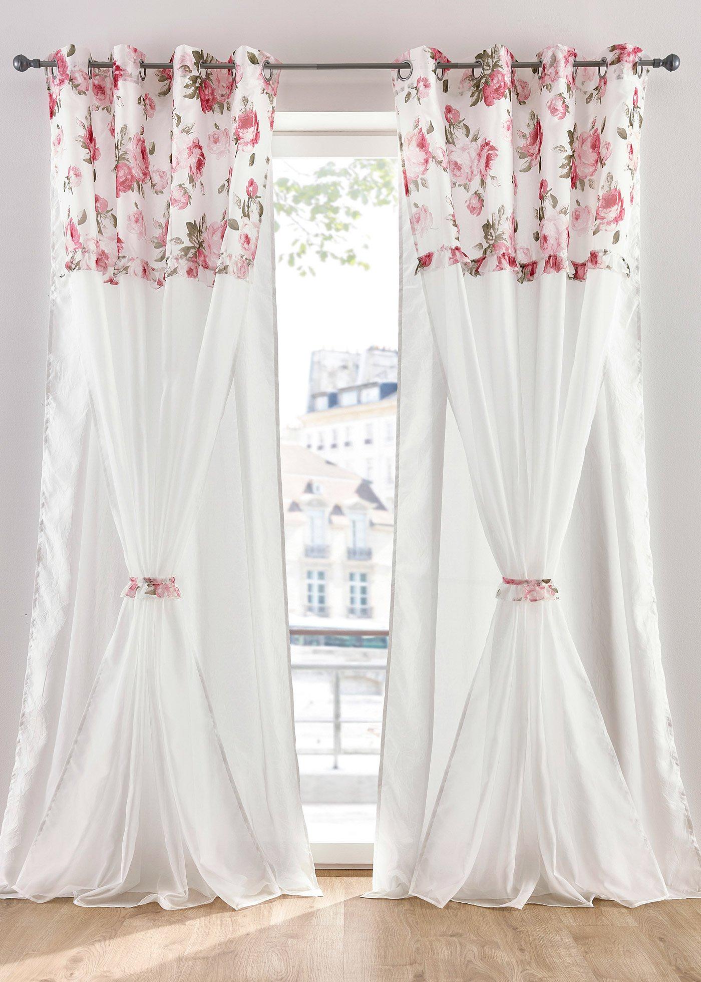 Panneau 2 épaisseurs avec imprimé roses embrasse incluse (1 pce.)