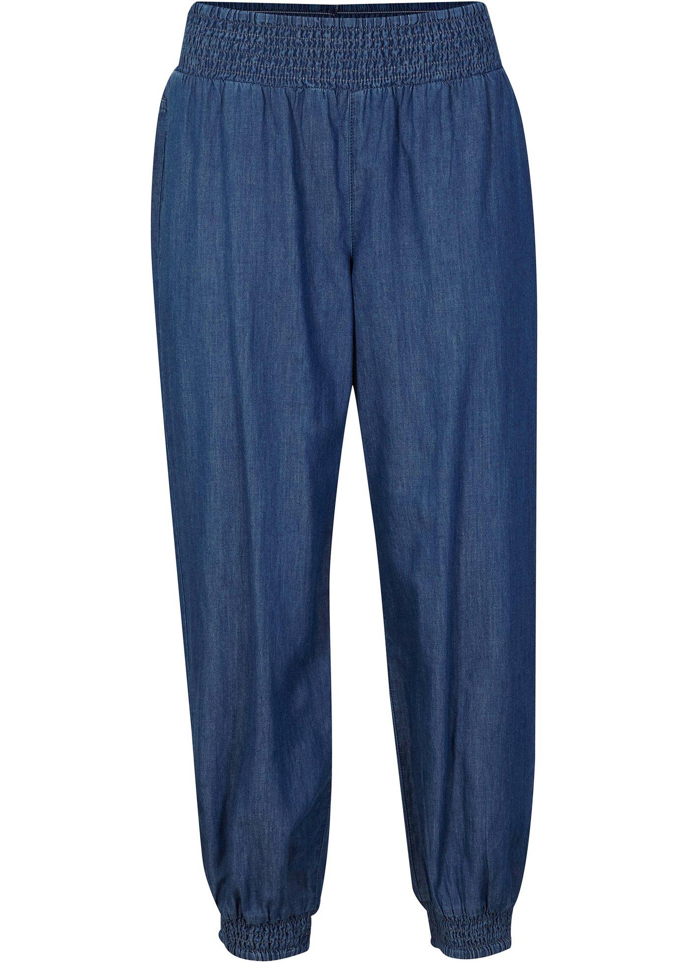 Jean coupe confortable avec taille smockée, longueur 7/8