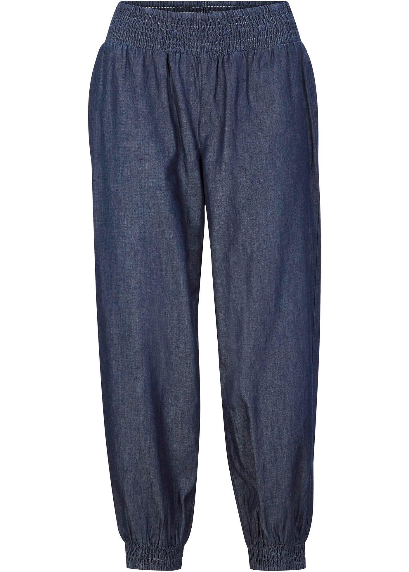 Jean coupe confortable avec taille smockée, longueur 7/8