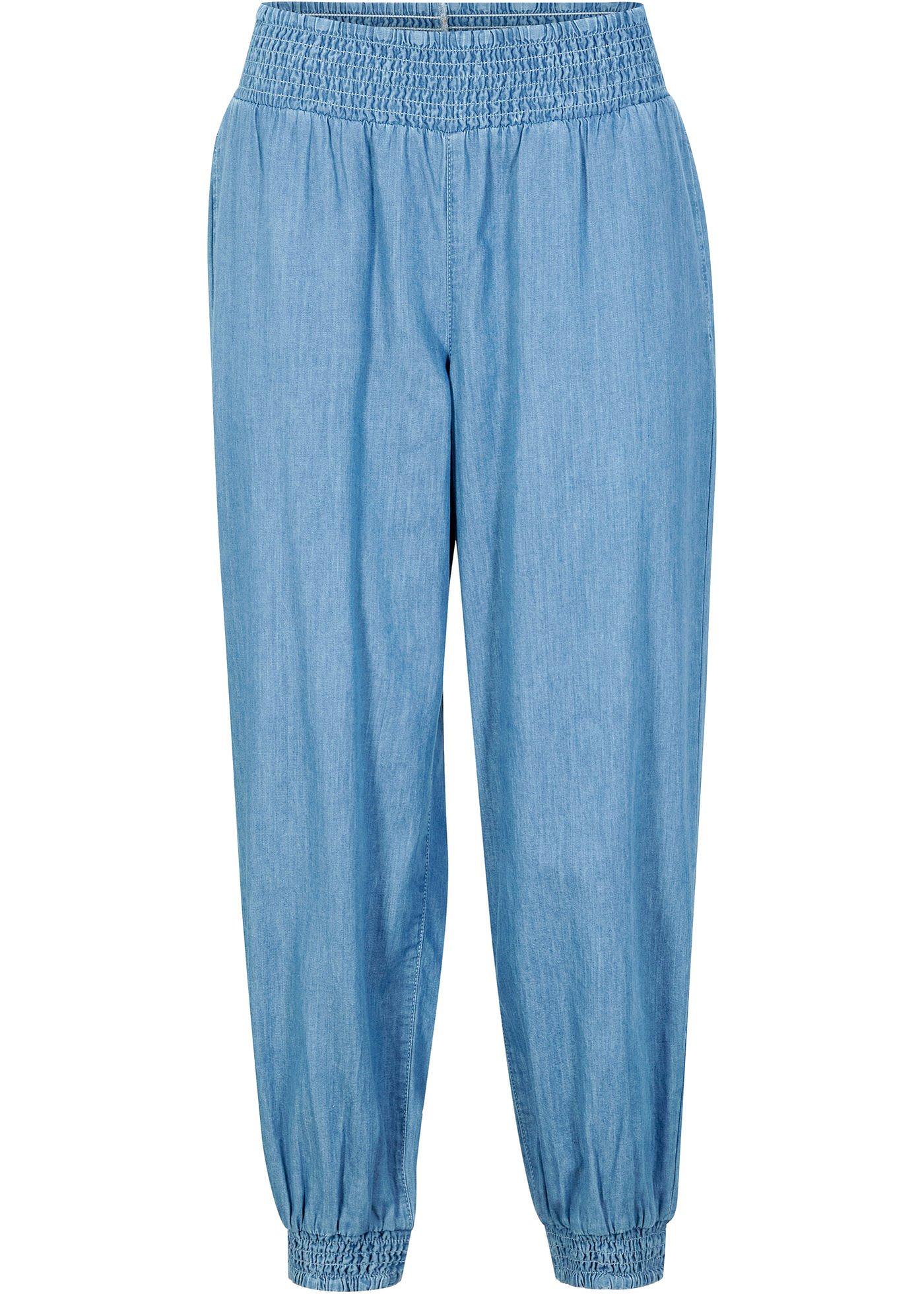 Jean coupe confortable avec taille smockée, longueur 7/8