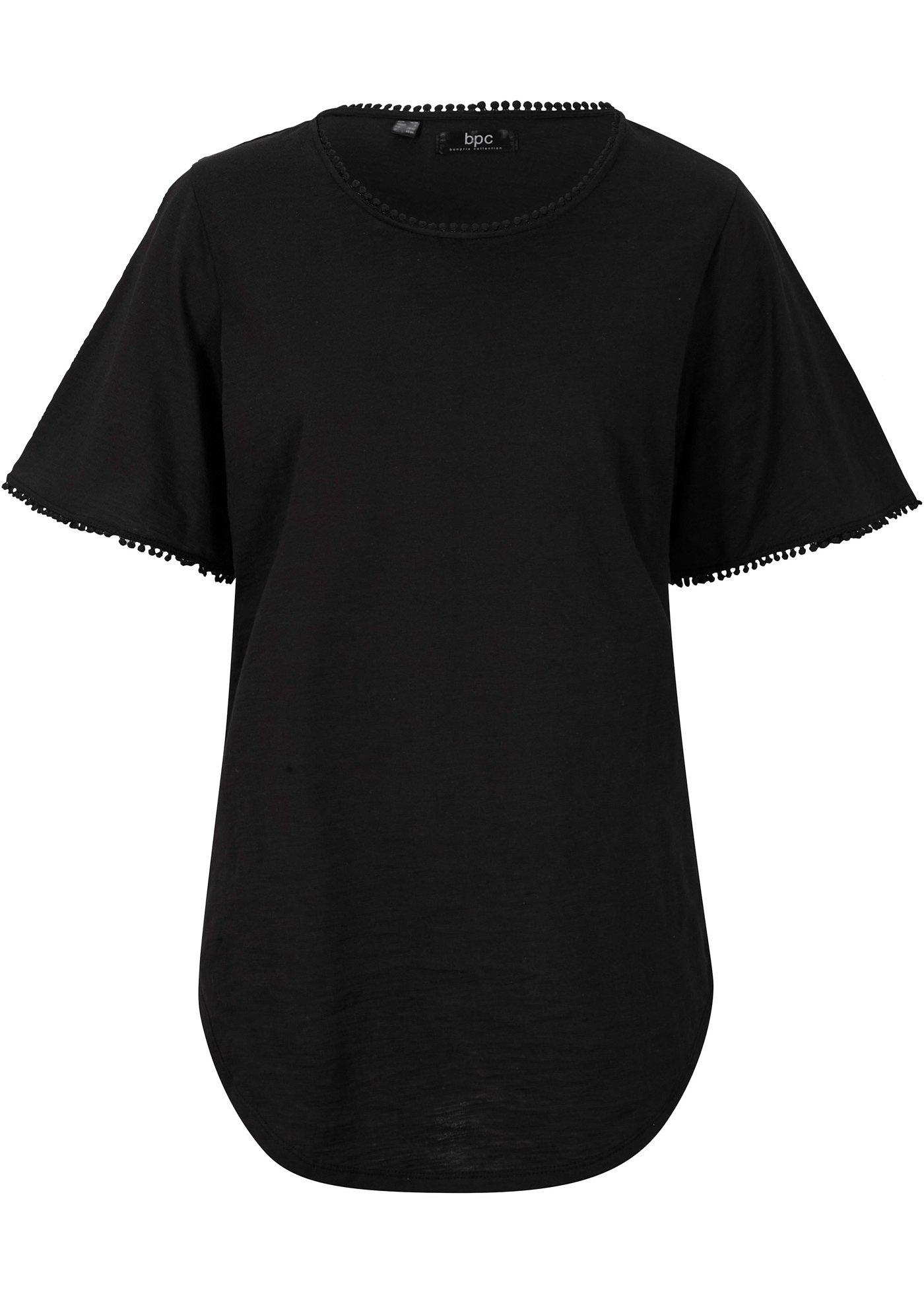 T-shirt en coton flammé avec dentelle, manches courtes