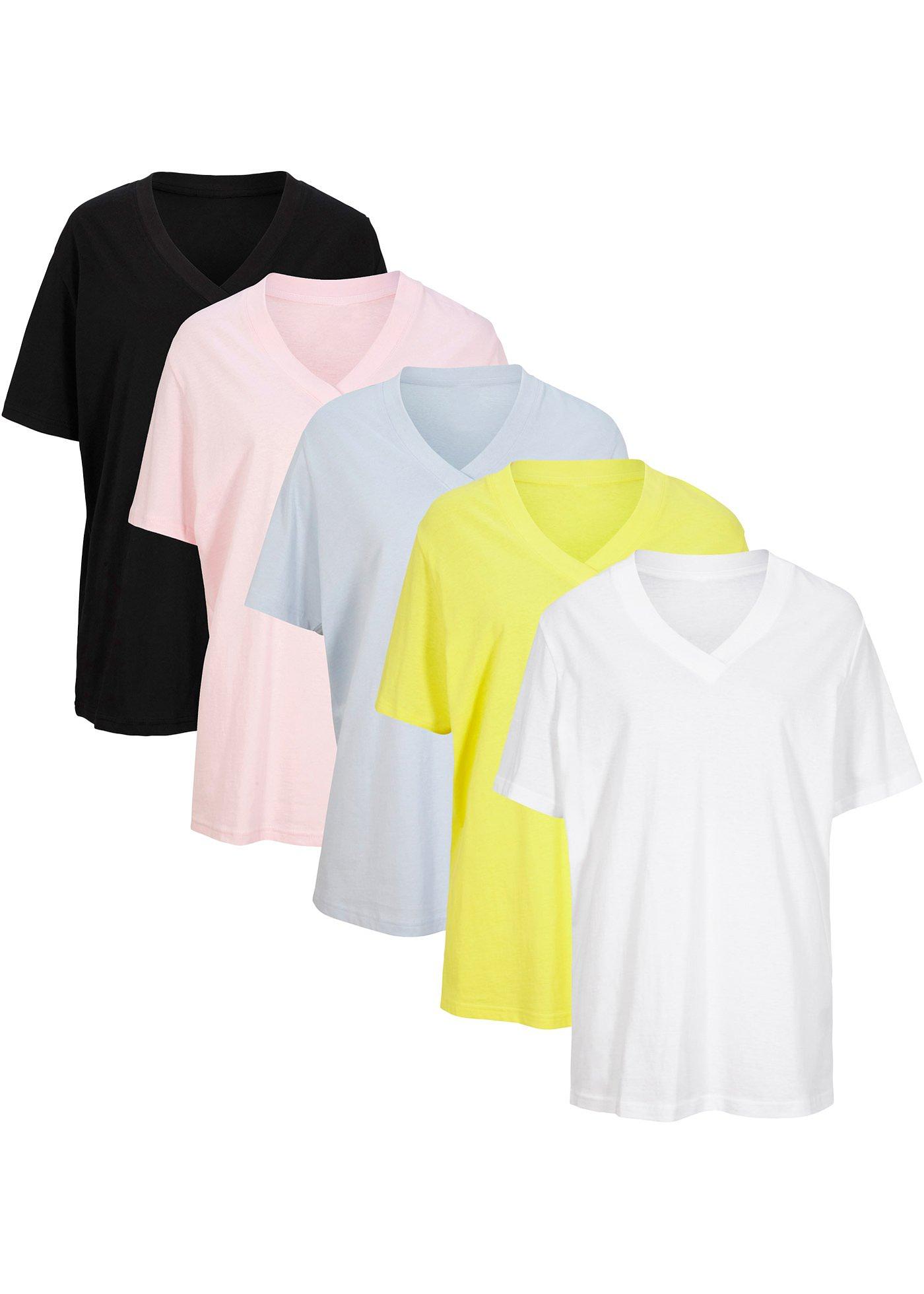 Lot de 5 t-shirts longs avec col en V, manches courtes