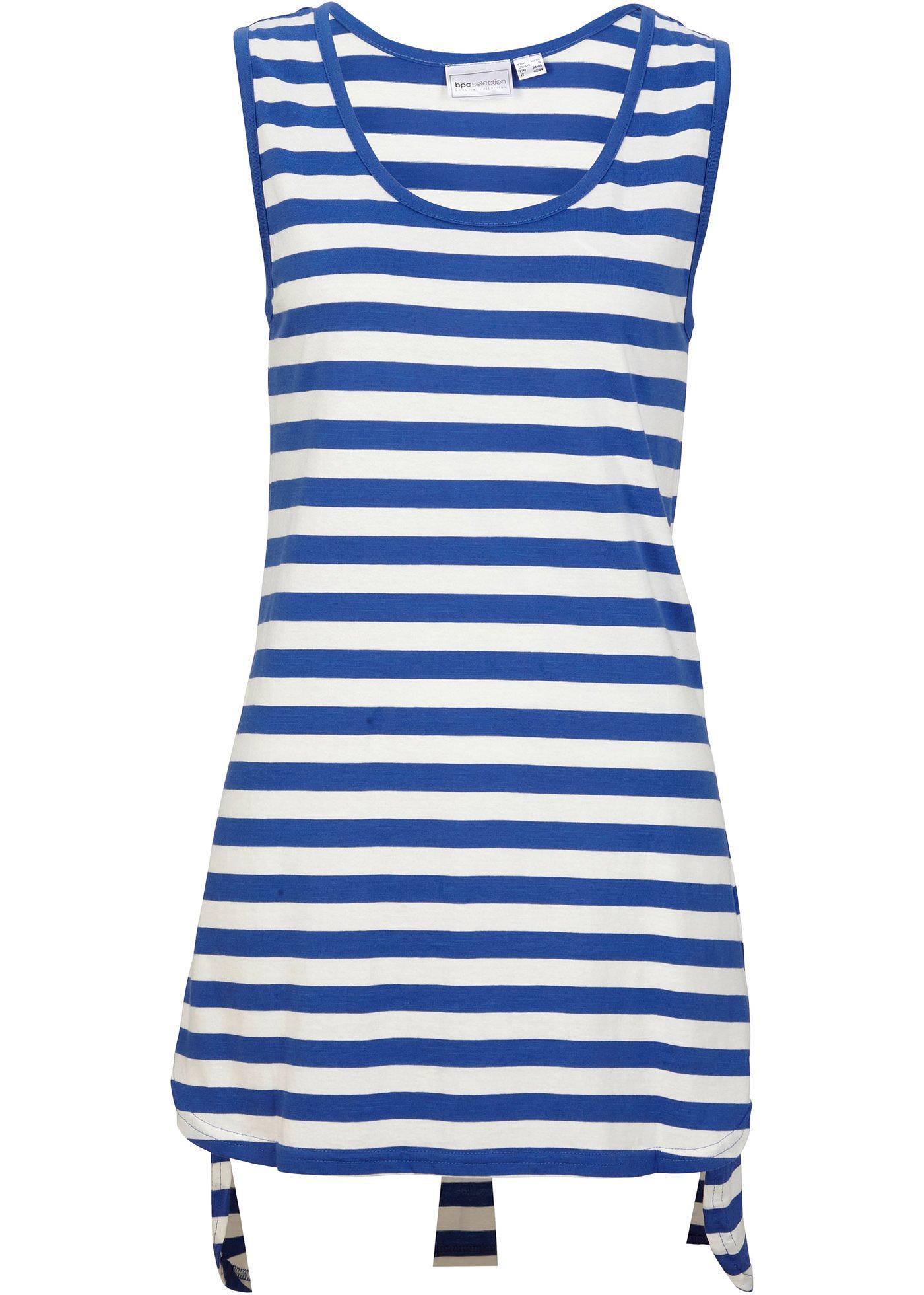 Top long rayé à encolure ronde