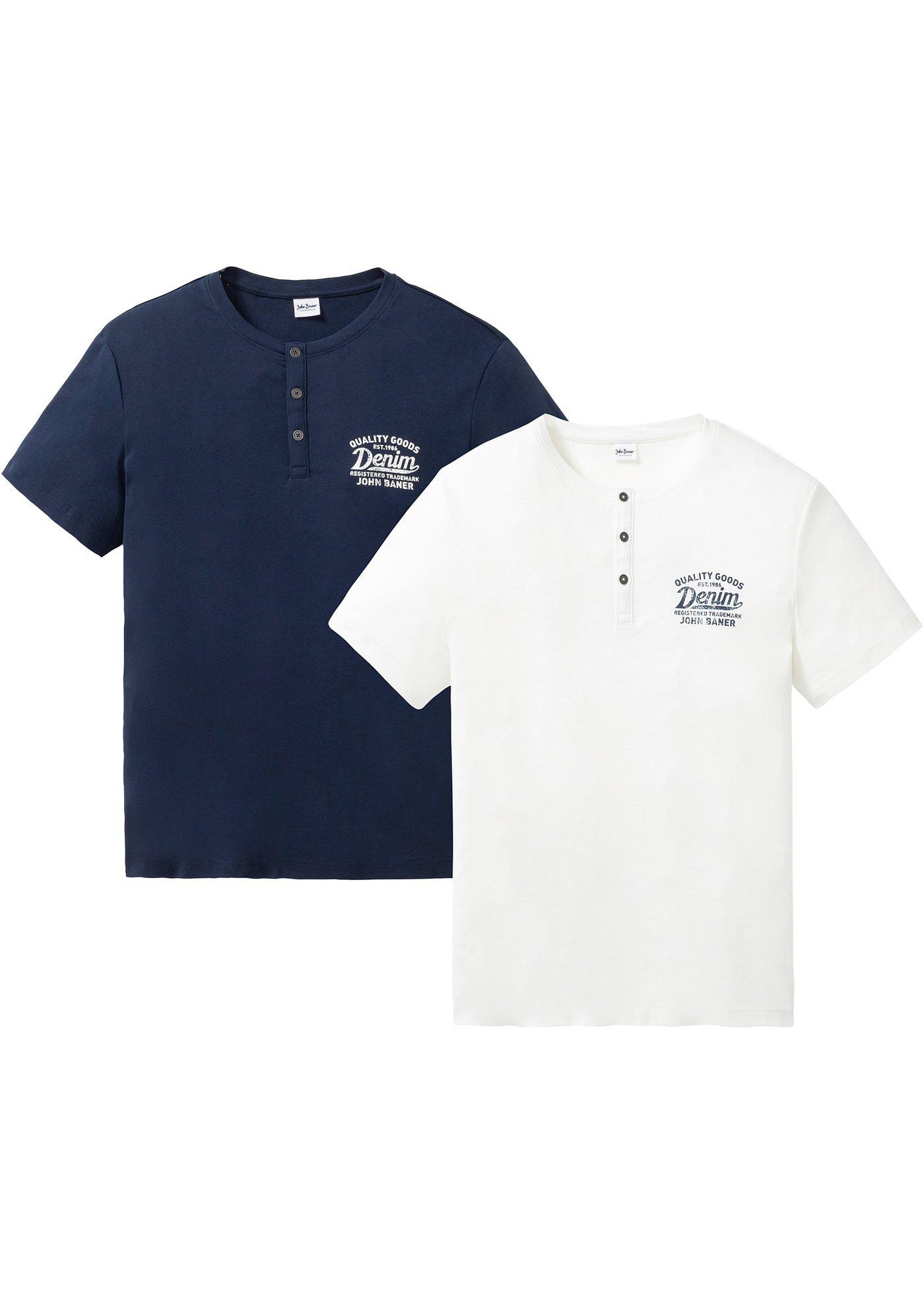Lot de 2 T-shirts côtelés col Henley, manches courtes