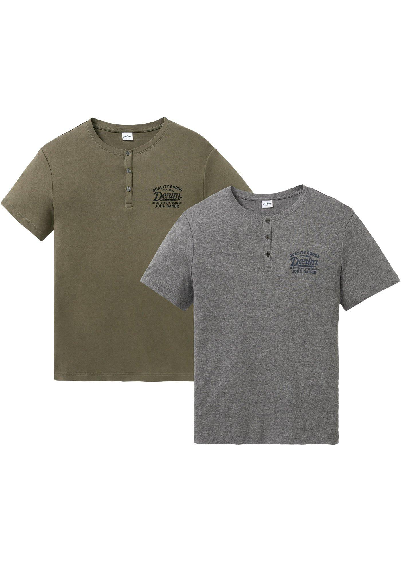 Lot de 2 T-shirts côtelés col Henley, manches courtes