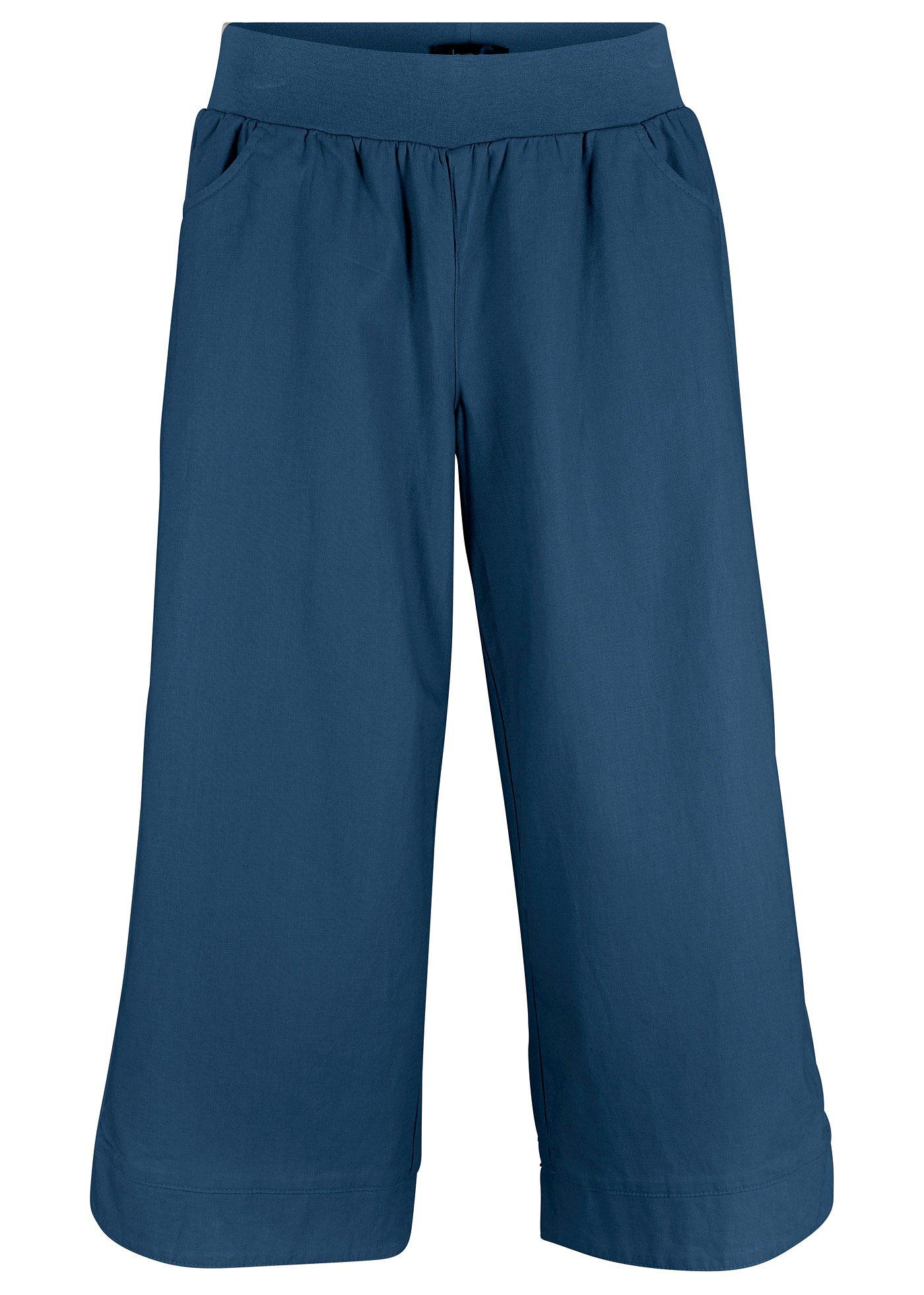 Pantalon en lin à empiècement taille confortable, longueur 3/4