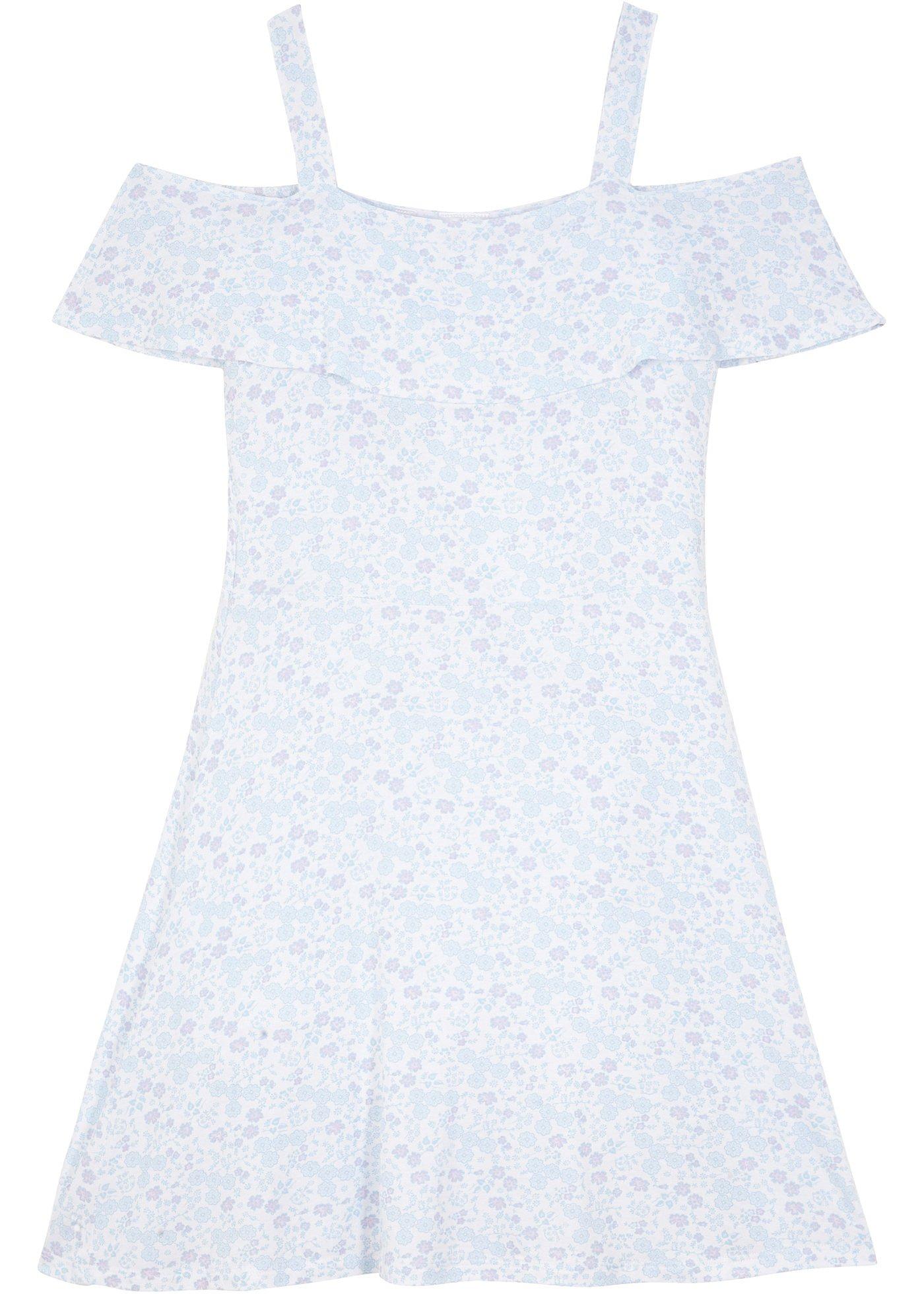 Robe fille à col Carmen et volant