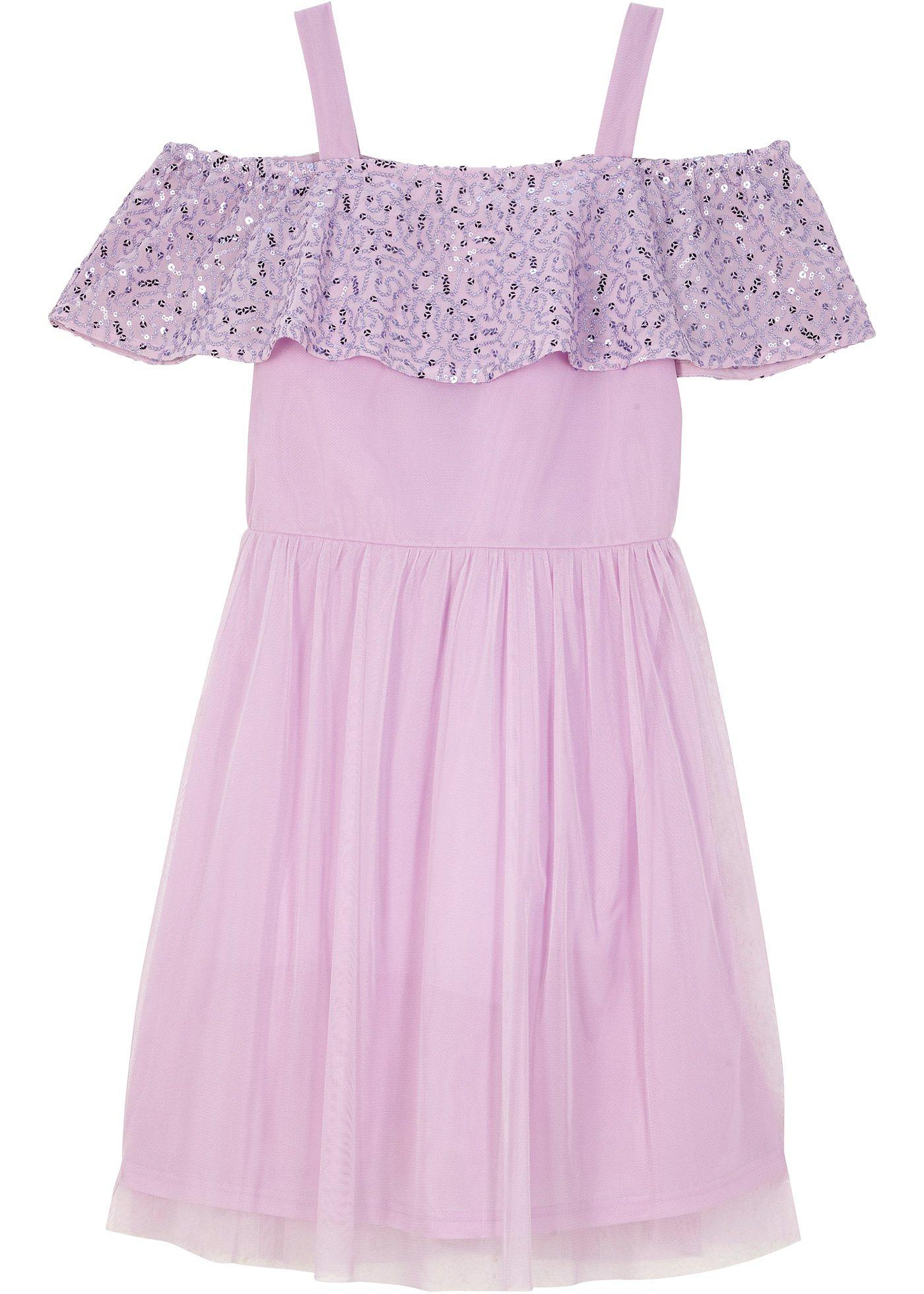 Robe de fête fille avec col Carmen et paillettes