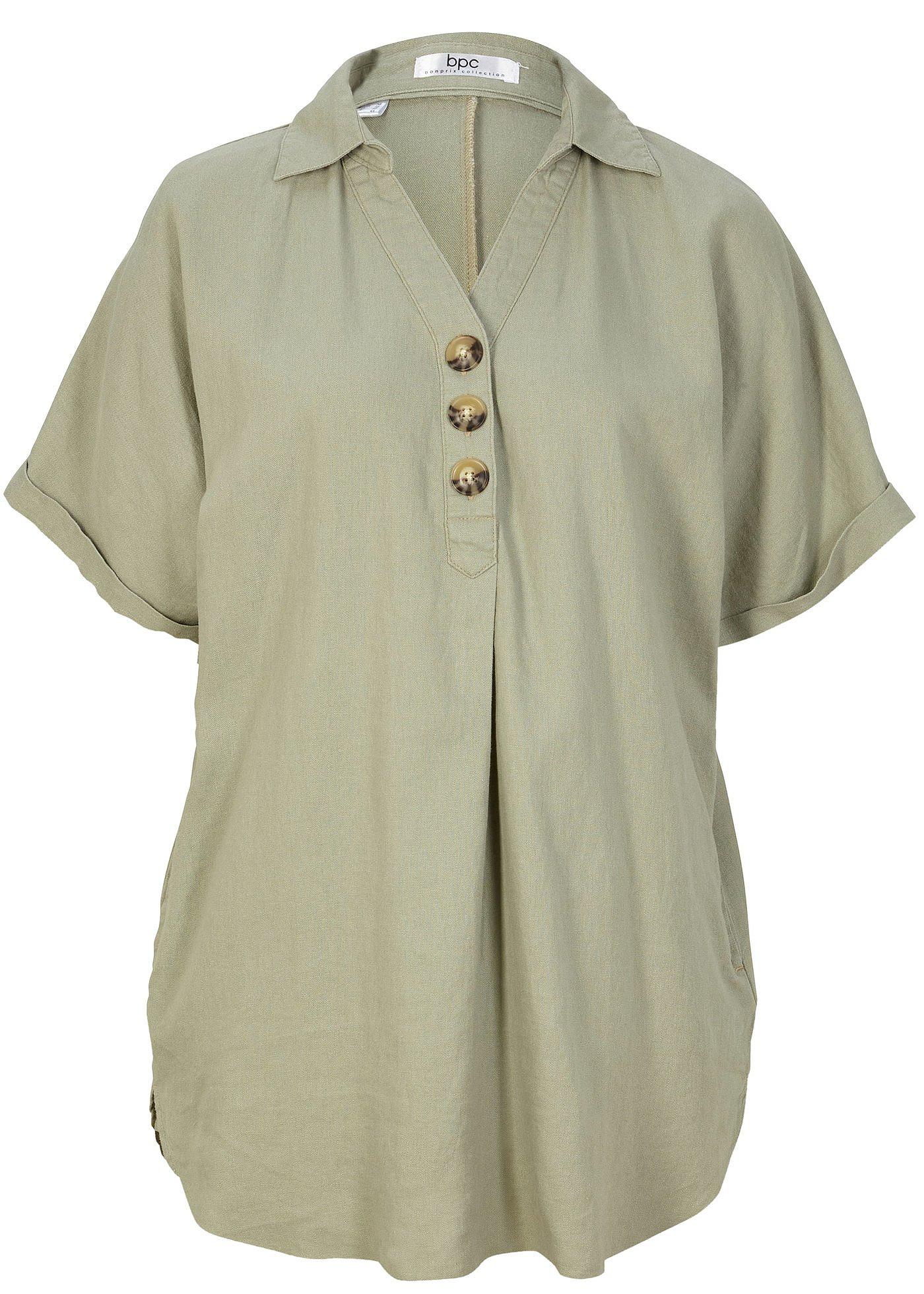 Image de Blouse longue en lin majoritaire avec patte de boutonnage