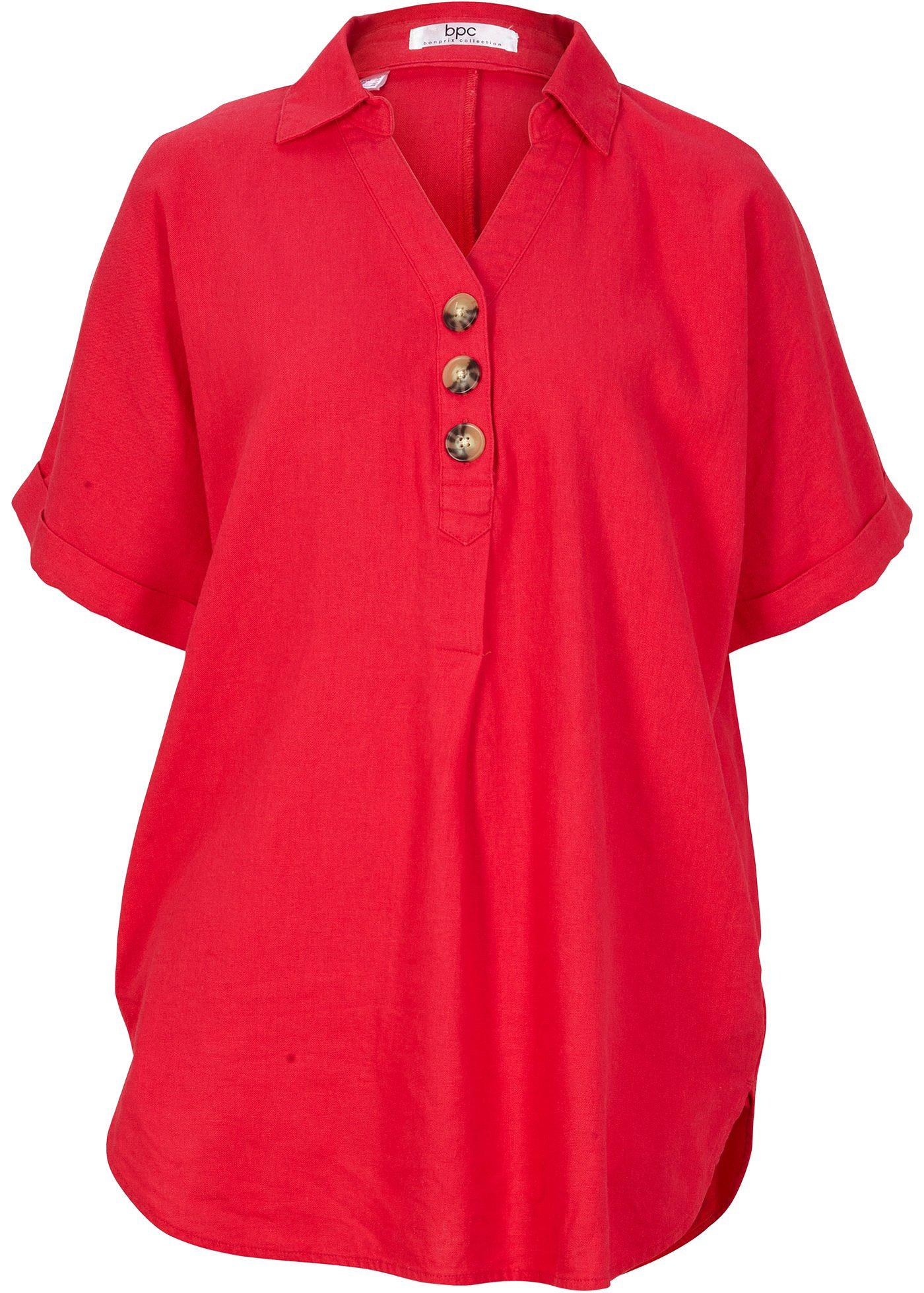 Blouse longue en lin majoritaire avec patte de boutonnage