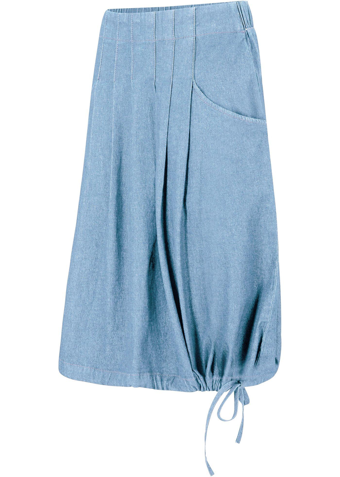 Image de Jupe en jean extensible avec plis religieuse, lien à nouer et taille confortable