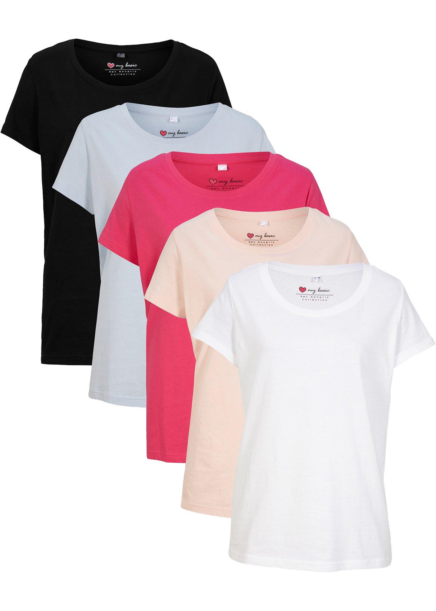 Lot de 5 T-shirts longs col rond, manches courtes