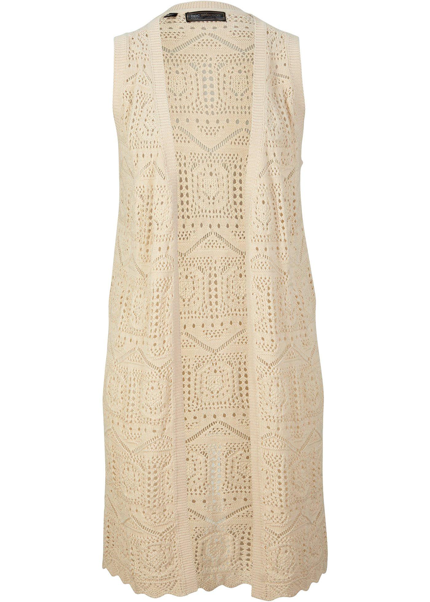 Gilet long en maille ajourée sans manches