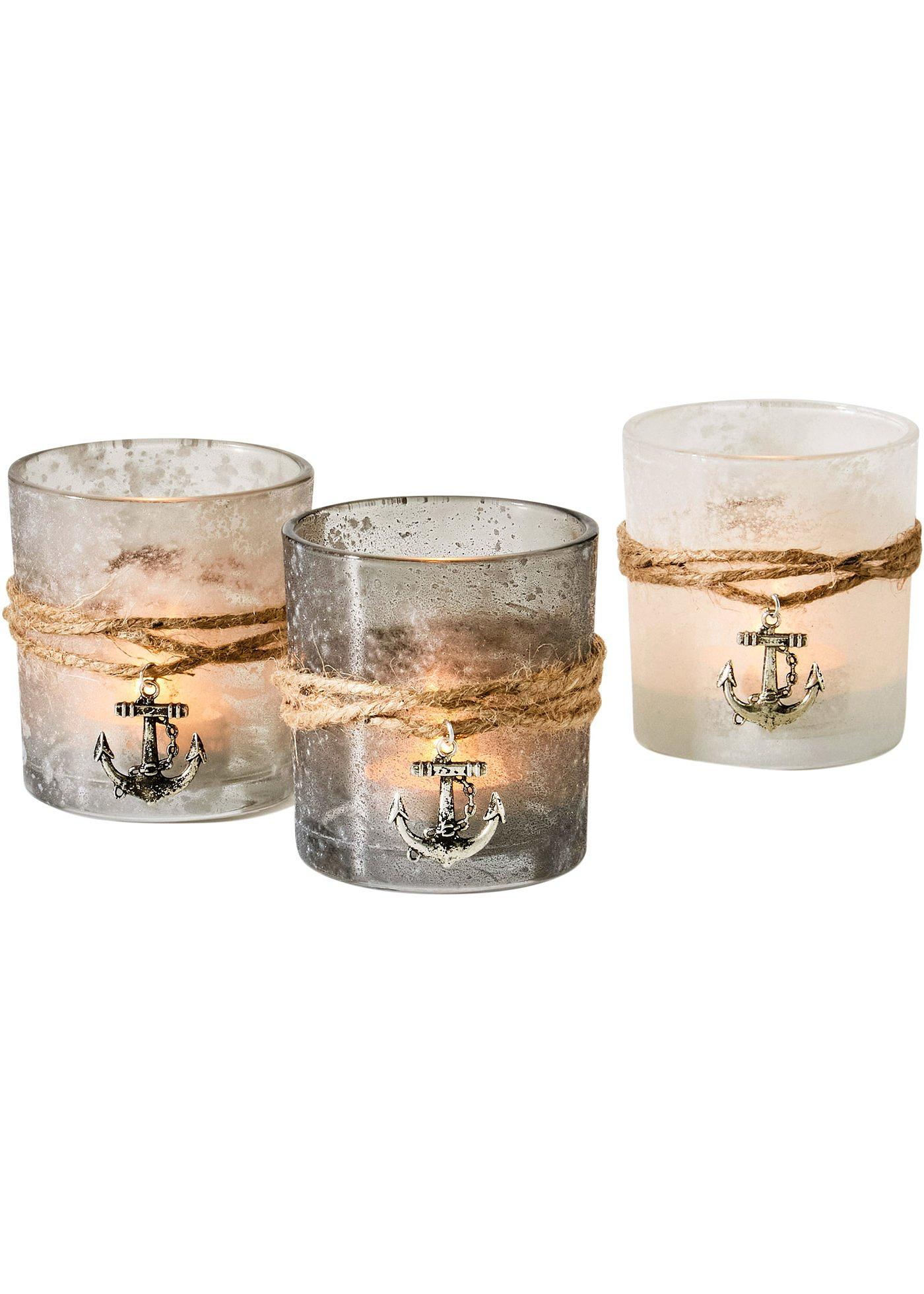 Lot de 3 photophores avec ancre déco