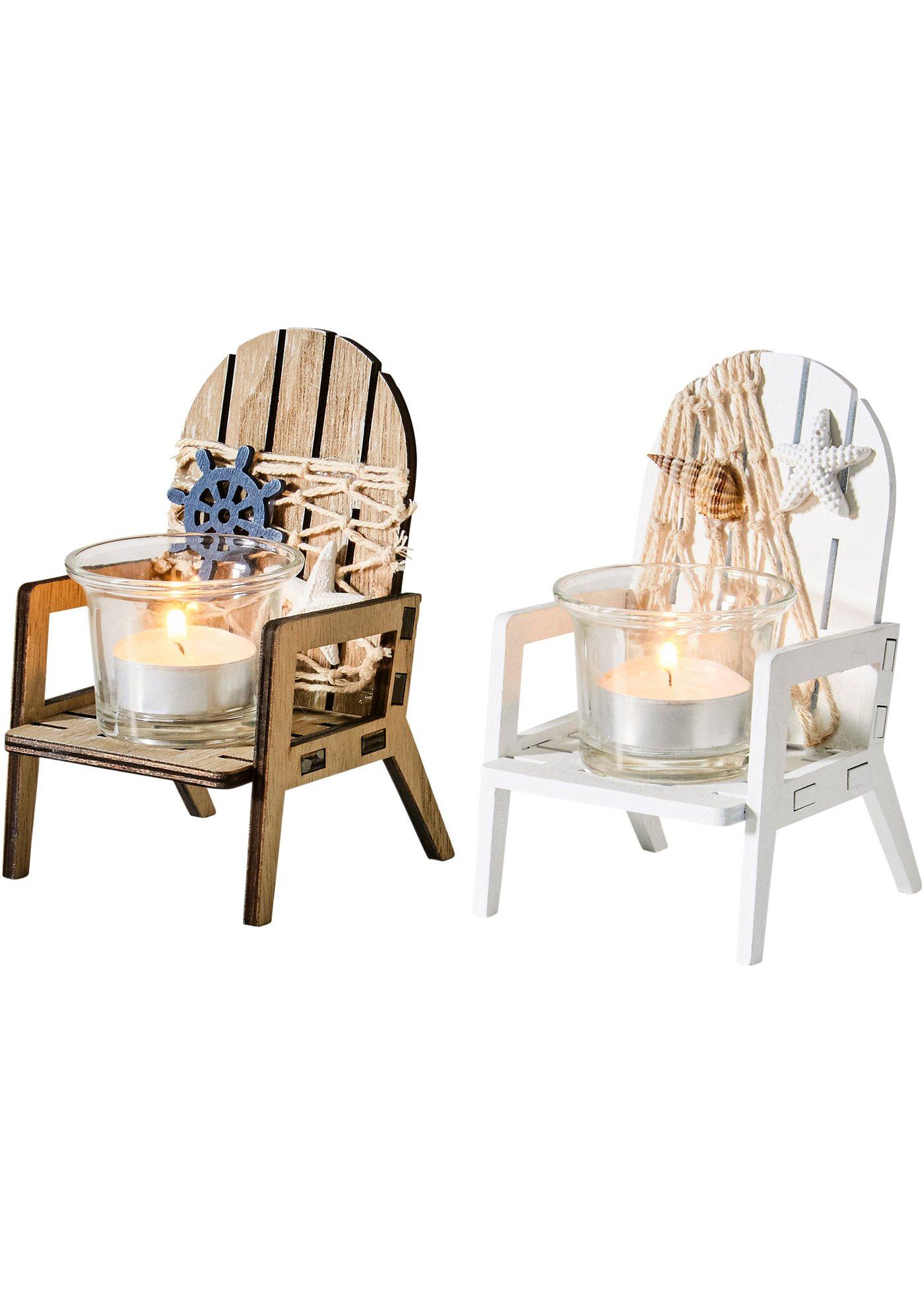 Photophore transat avec déco maritime (Ens. 2 pces.)