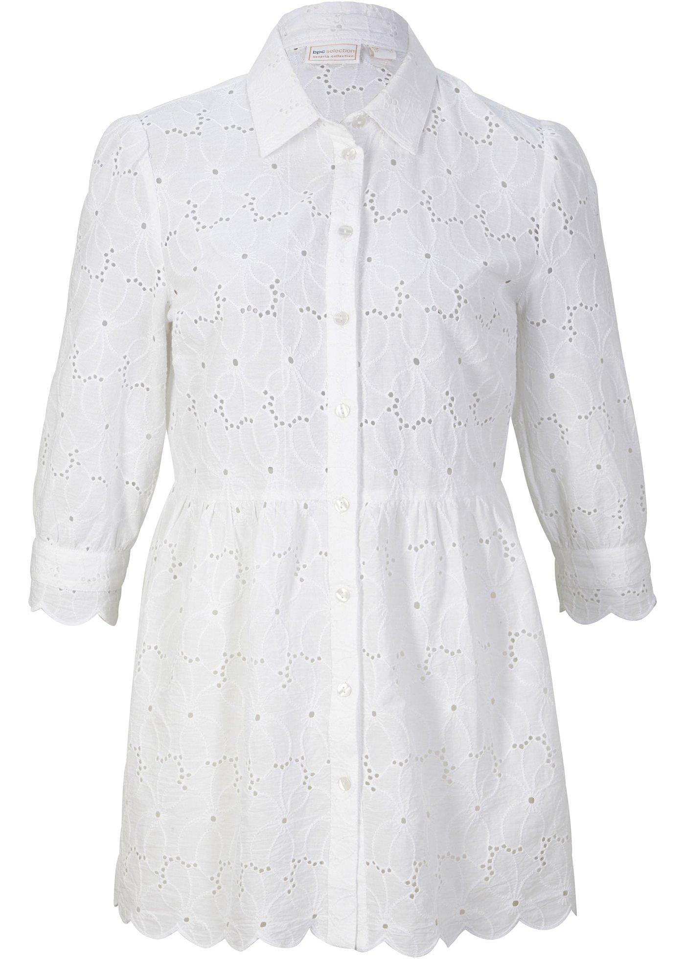 Chemisier long à broderie ajourée