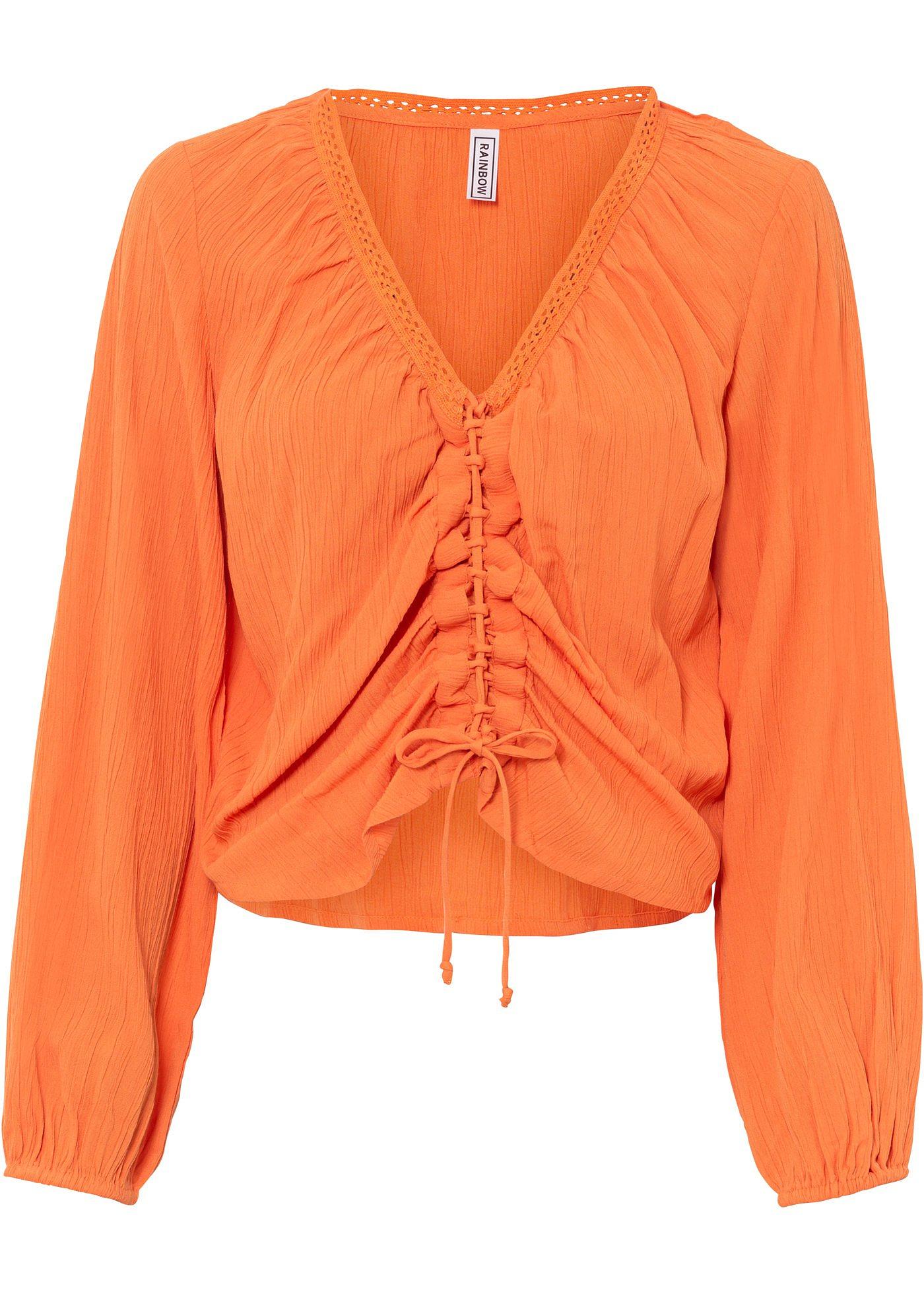 Blouse en mélange lin avec détails en dentelle