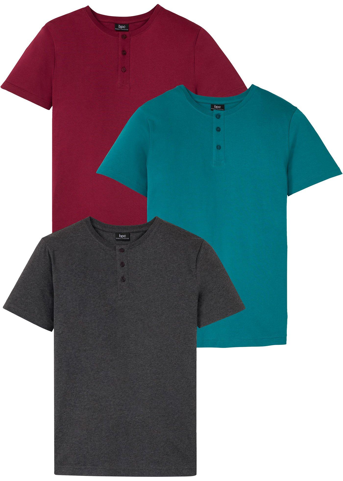 Lot de 3 T-shirts col Henley, manches courtes