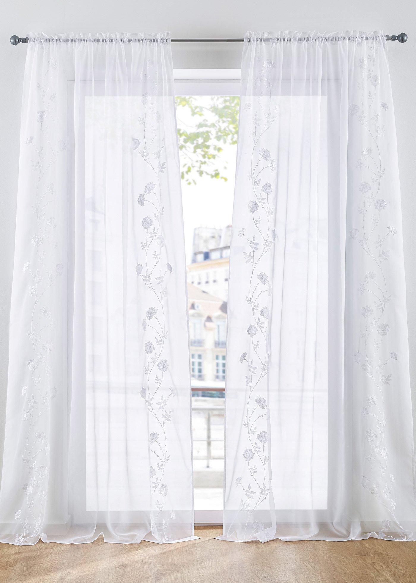 Voilage avec broderie florale (1 pce.)