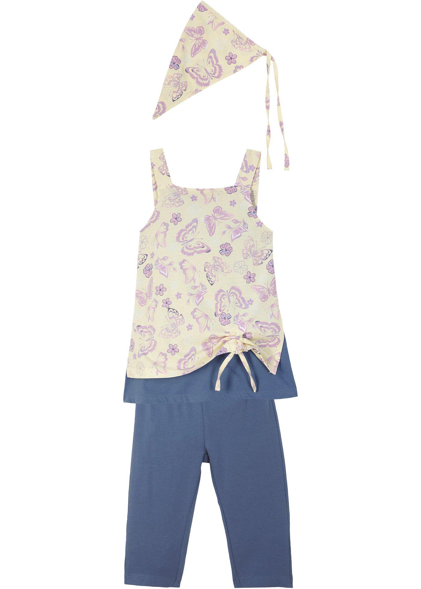 Robe en jersey + legging corsaire + foulard fille (Ens. 3 pces.)