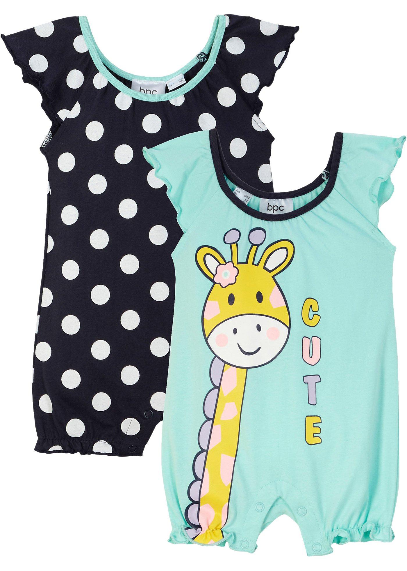 Lot de 2 combinaisons bébé à manches courtes, coton bio