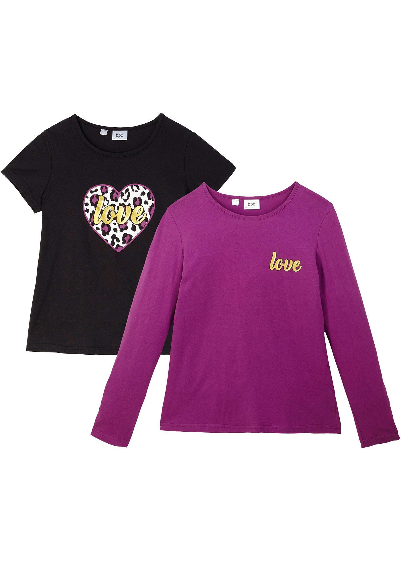 Lot de 2 T-shirts fille, manches courtes et manches longues