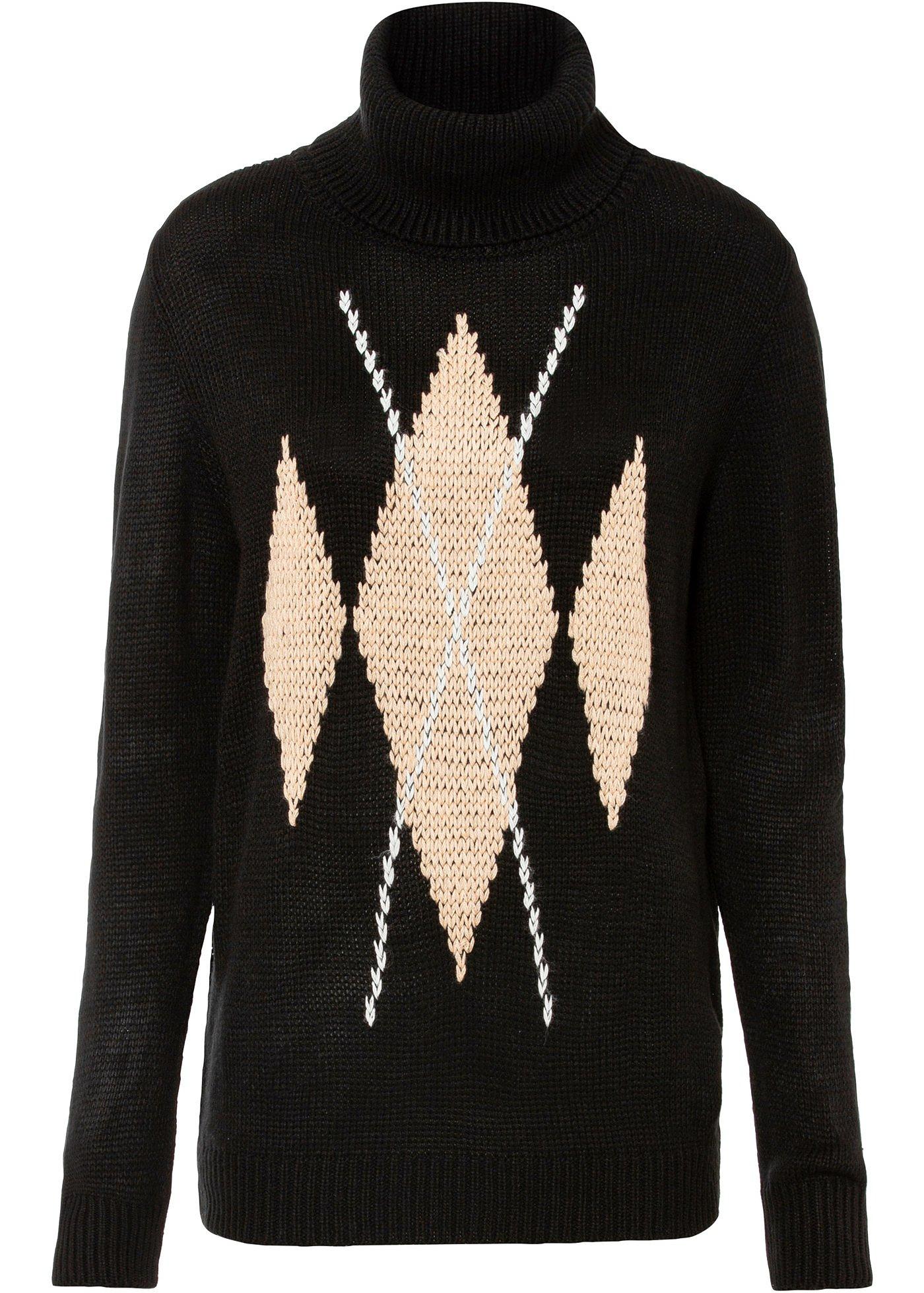 Pull col roulé à motif losange