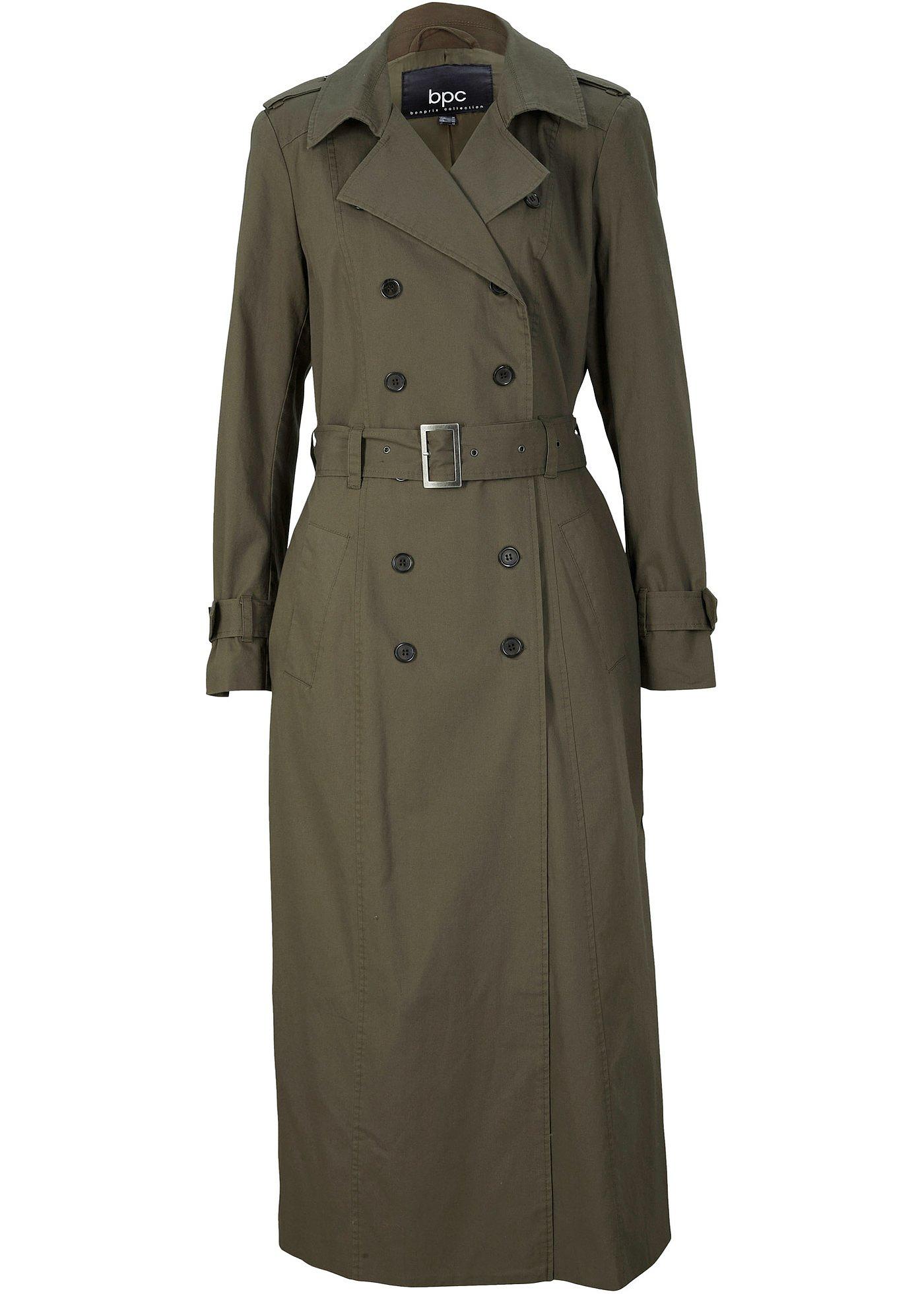 Trench-coat long ceinturé à la taille