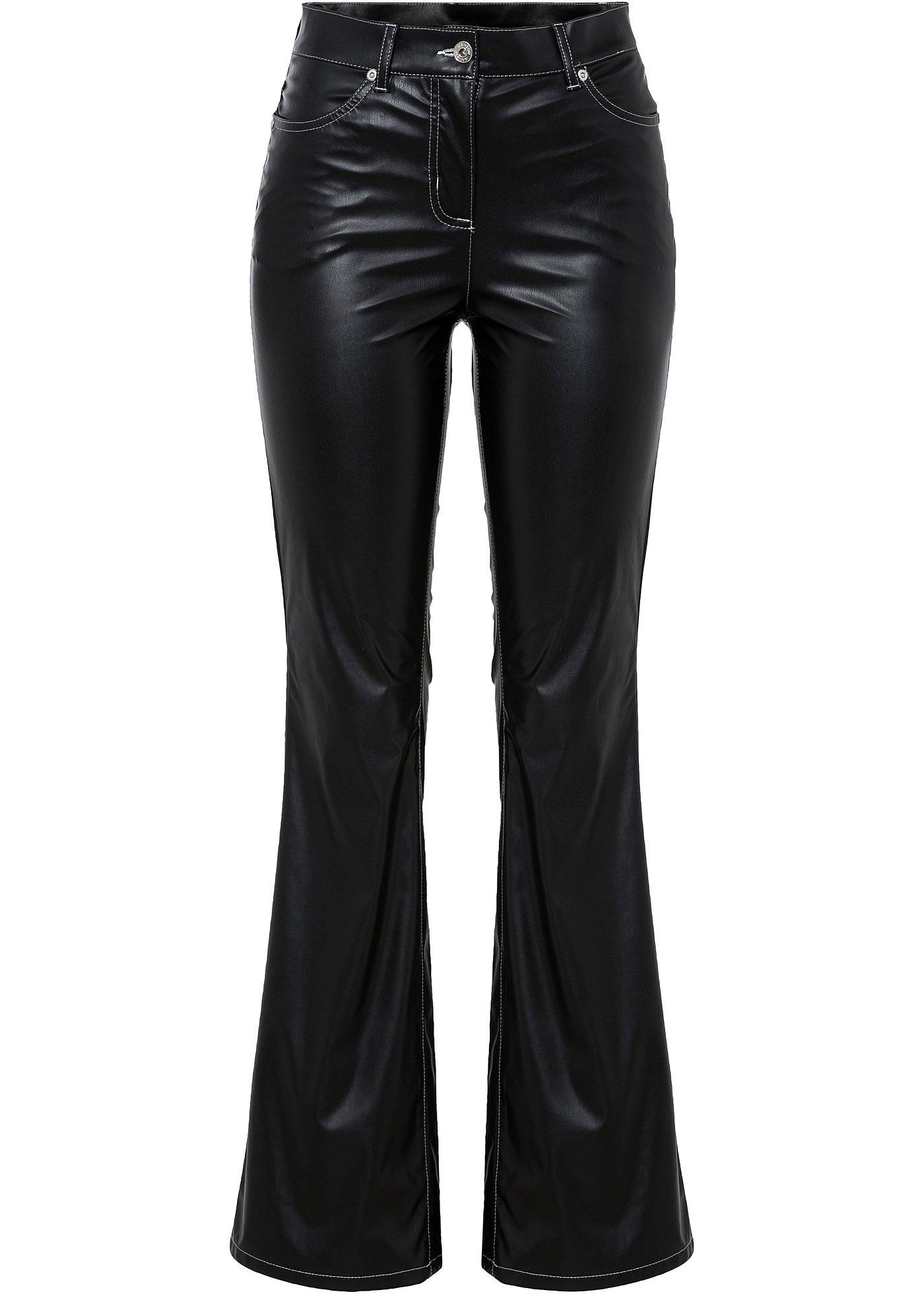 Pantalon évasé en synthétique imitation cuir avec coutures contrastantes