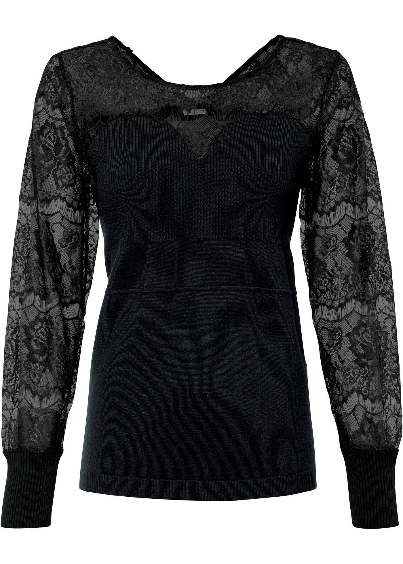 Pull côtelé avec dentelle