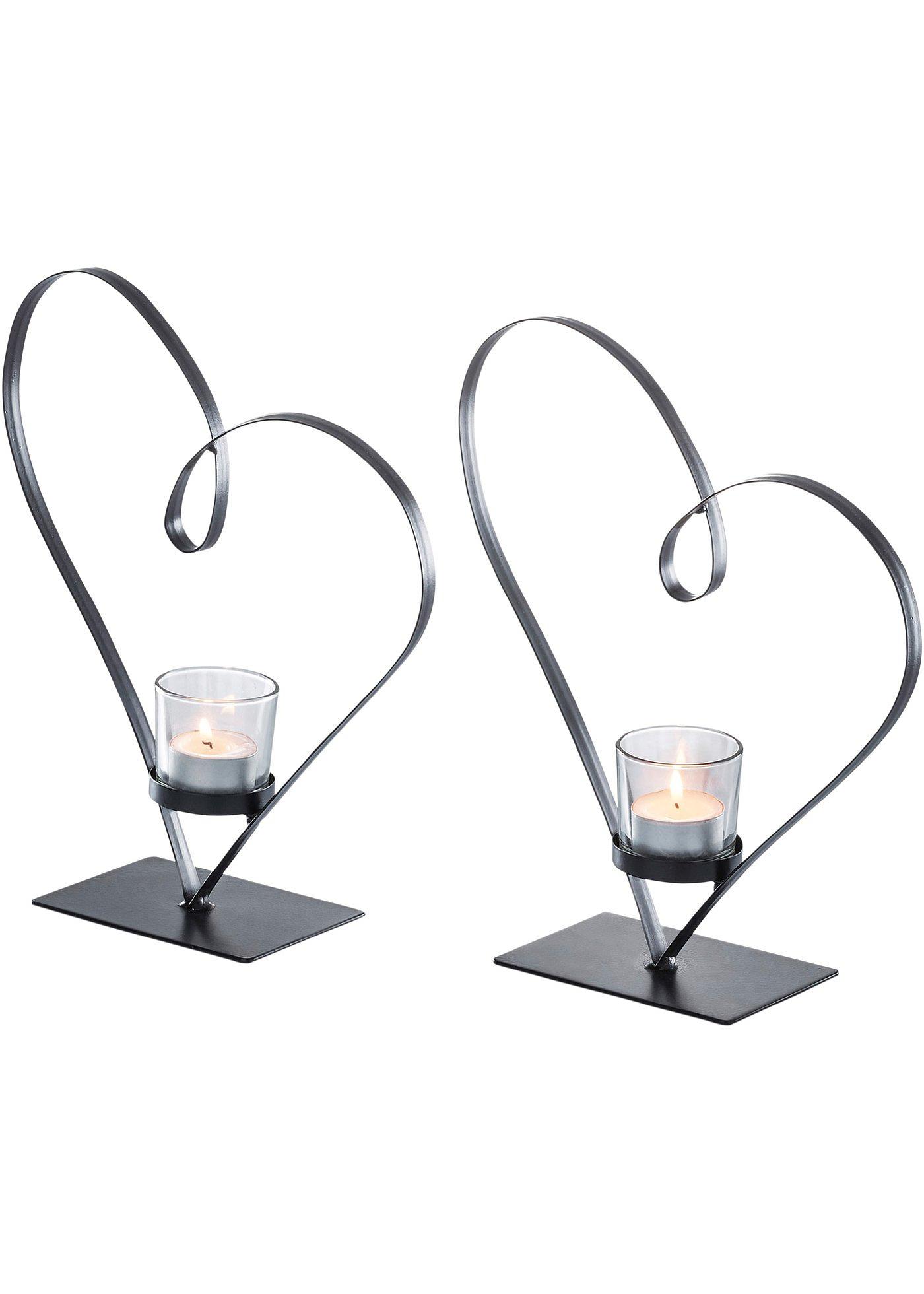 Lot de 2 bougeoirs en forme de cœur