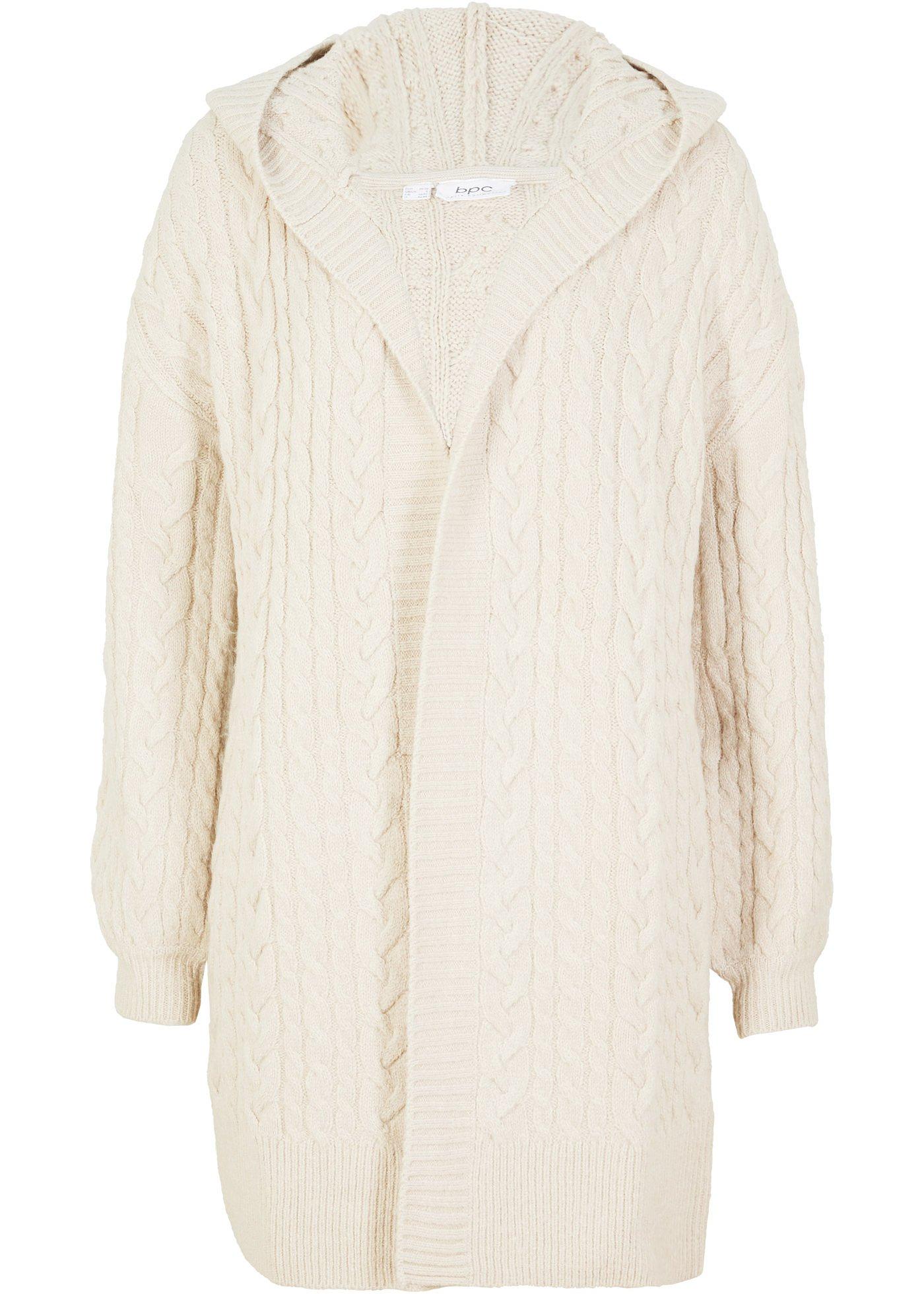 Gilet en maille avec motif torsadé et capuche