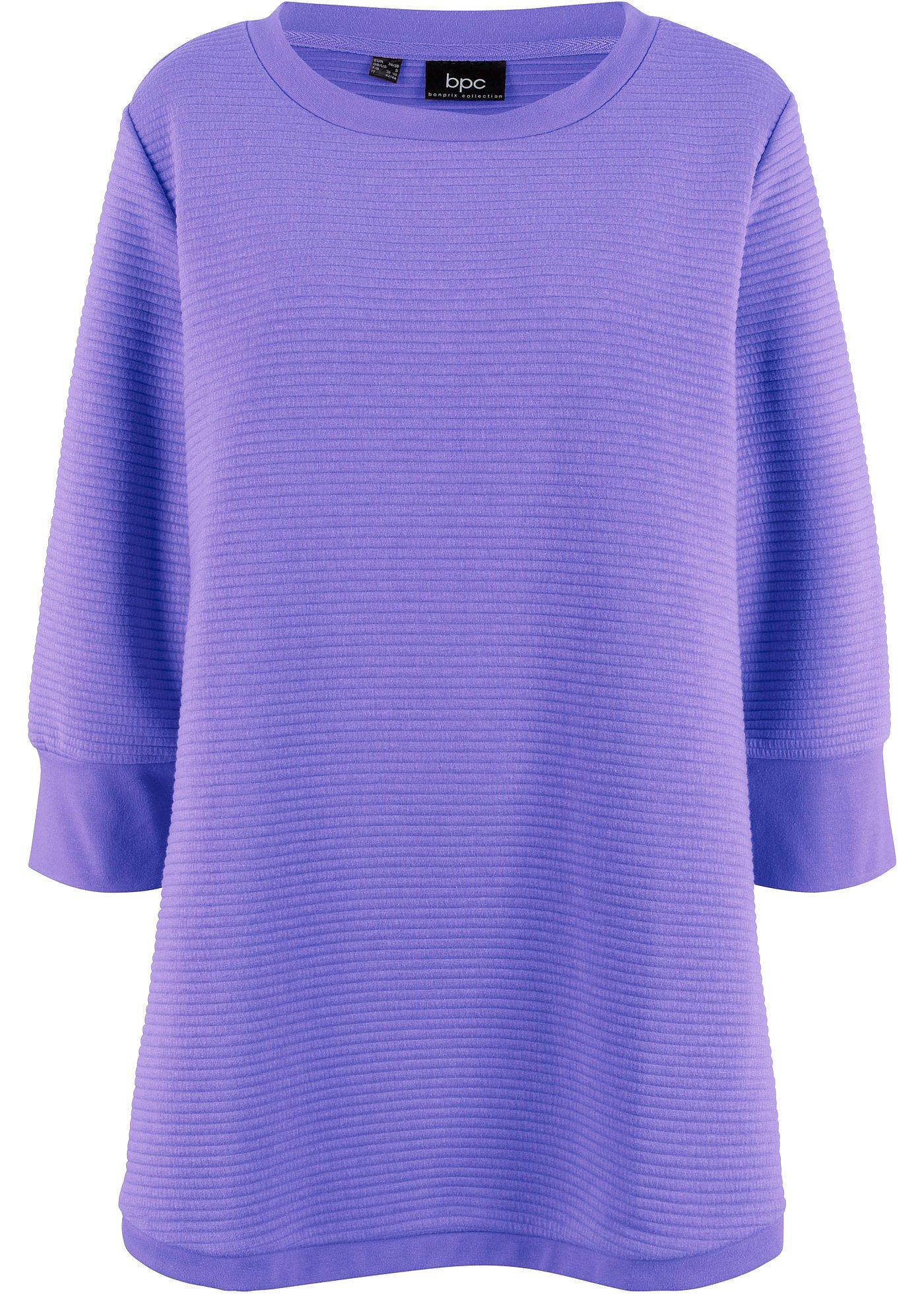 Sweat-shirt long structuré forme trapèze, manches 3/4