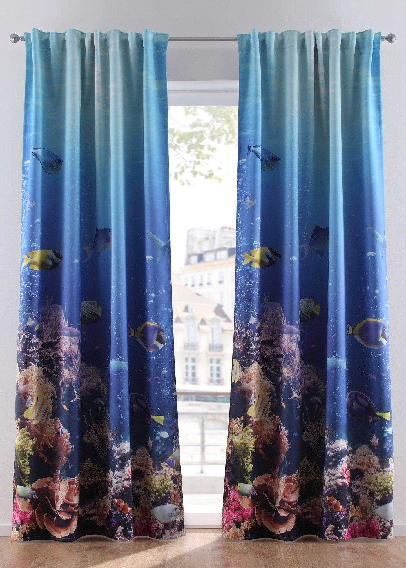 Panneau occultant avec imprimé monde marin (1 pce.)