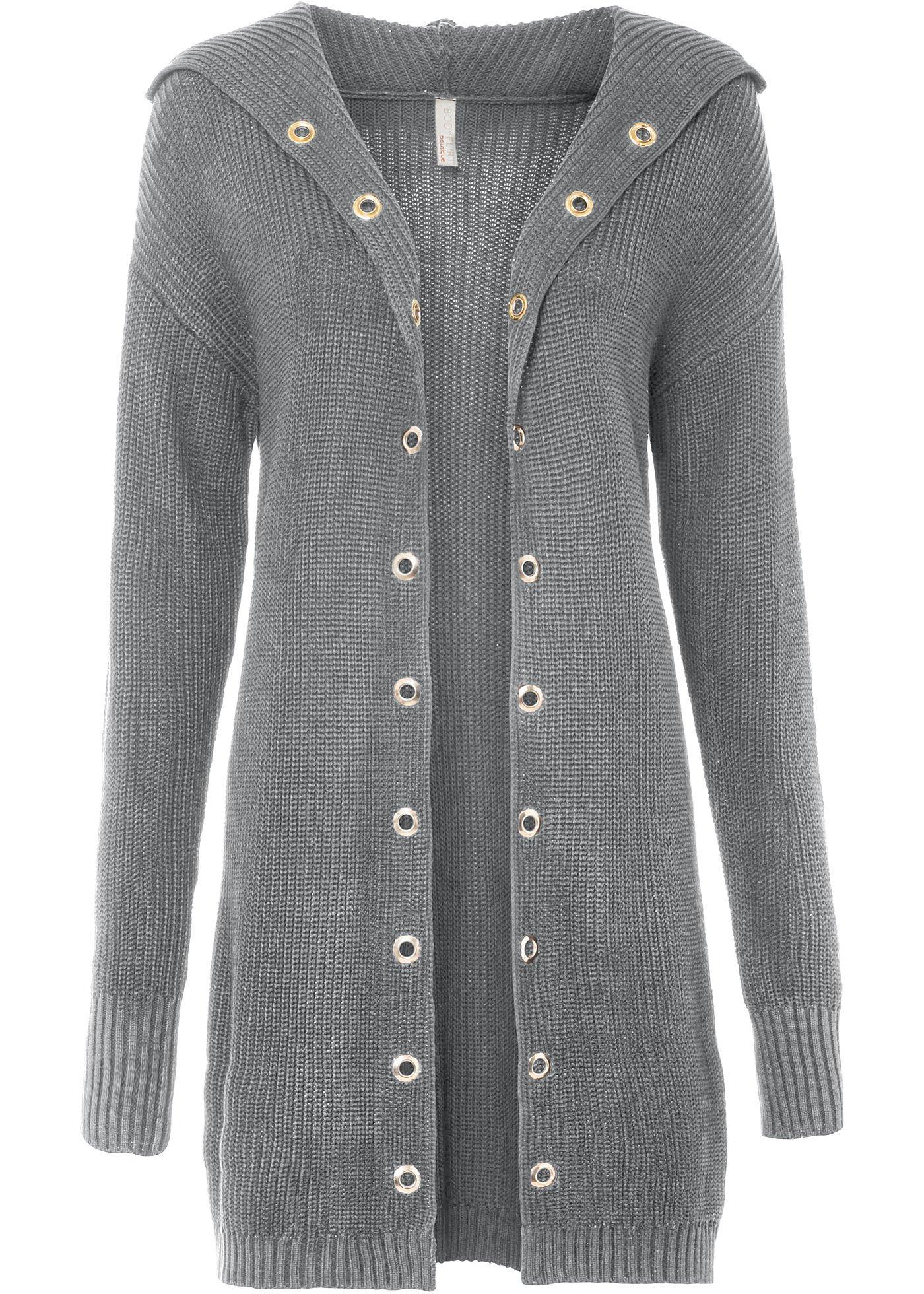 Gilet long en maille à capuche