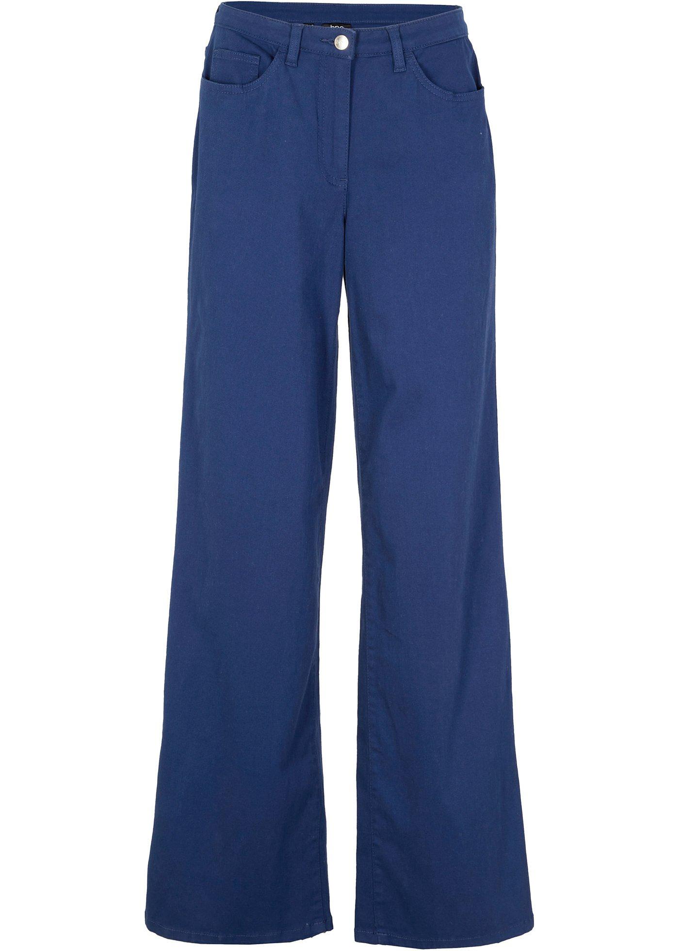 Pantalon extensible, taille haute, jambes larges