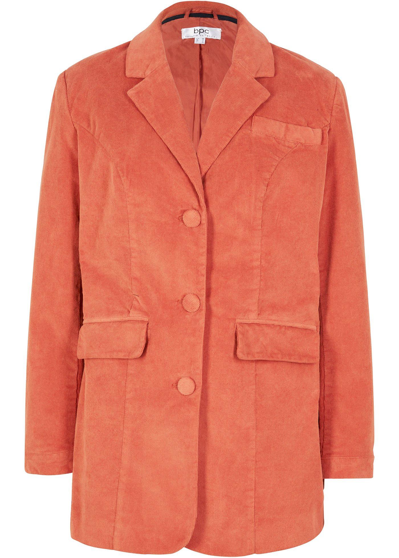 Blazer long ample en velours côtelé, manches longues