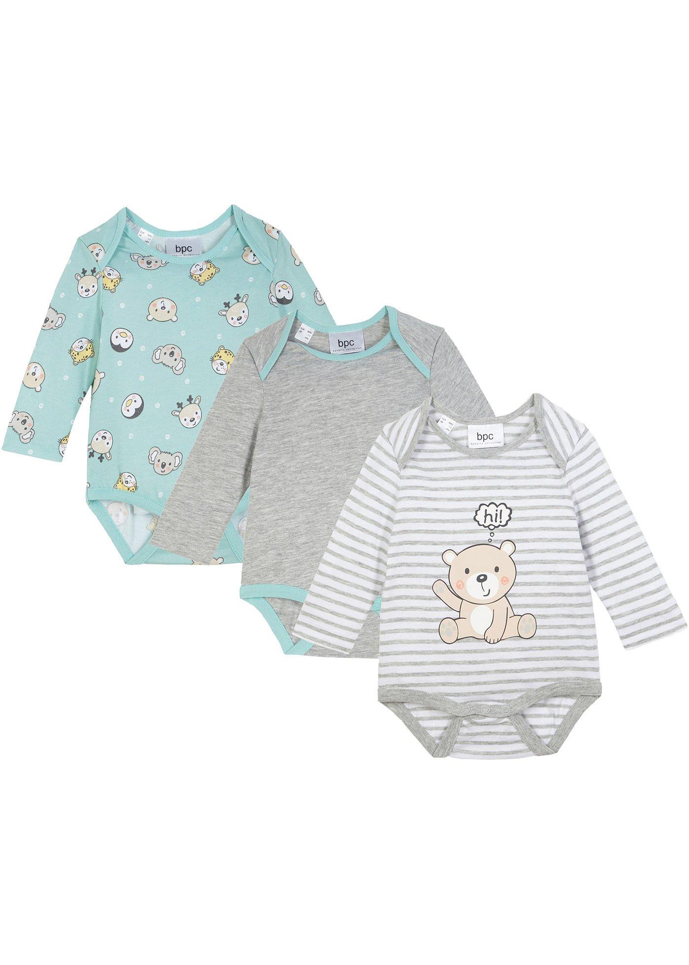 Lot de 3 bodies bébé manches longues en coton bio
